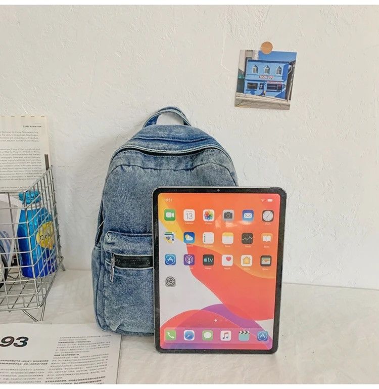 Japanese Brand Sewing Thread Zippered Denim Backpack Size ONE SIZE - 4 Thumbnail