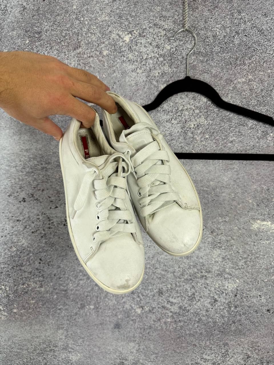 Prada × Vintage Prada Leather Lace-Up Sneakers White Women's 38 Size Size US 8 / IT 38 - 2 Thumbnail