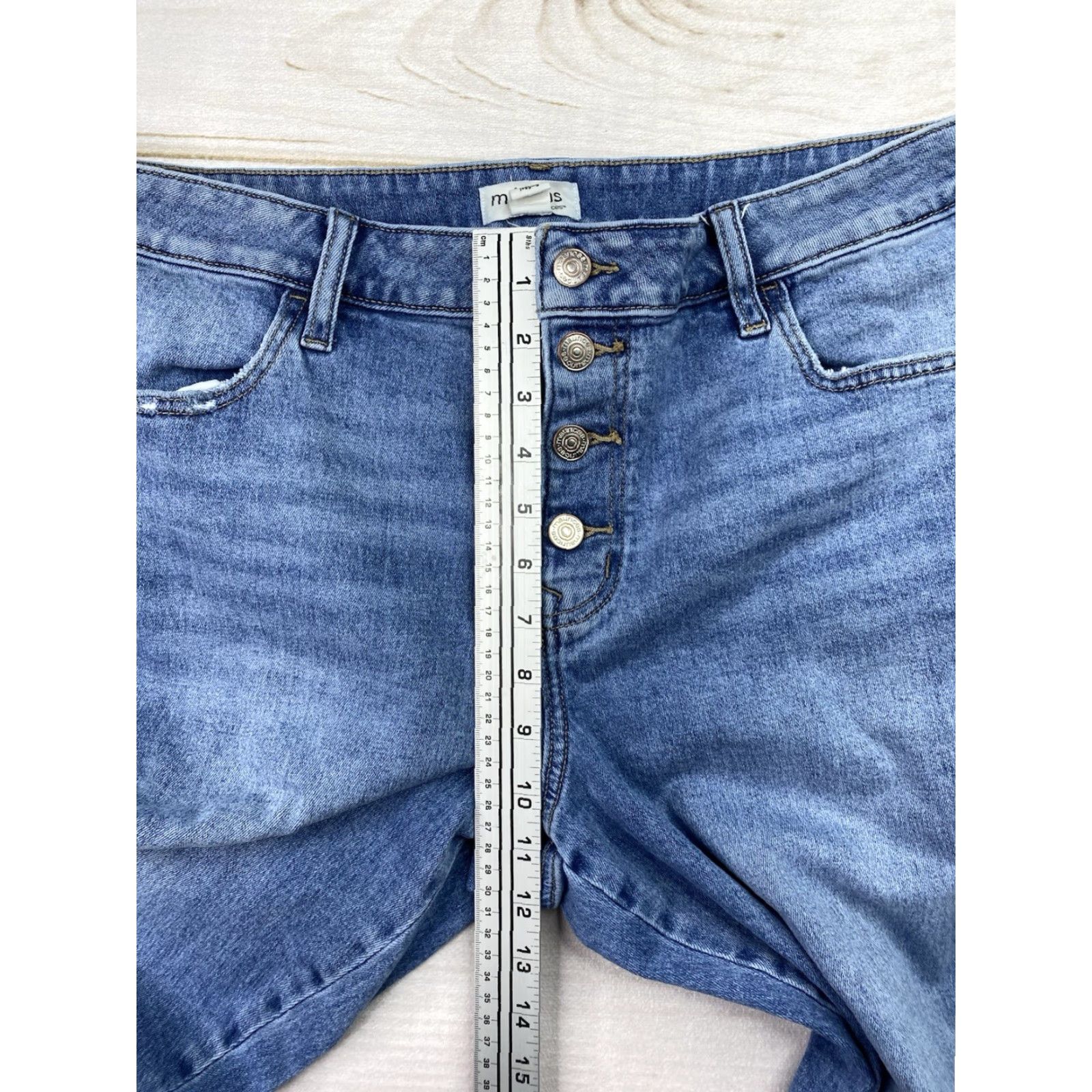 Vintage Maurices M Jeans Womens XL Button Fly Mid Rise Distressed Denim Jeans Regular Bootcut 5-Pocket Blue 90s City College Womens Size 40" / US 18 - 6 Thumbnail
