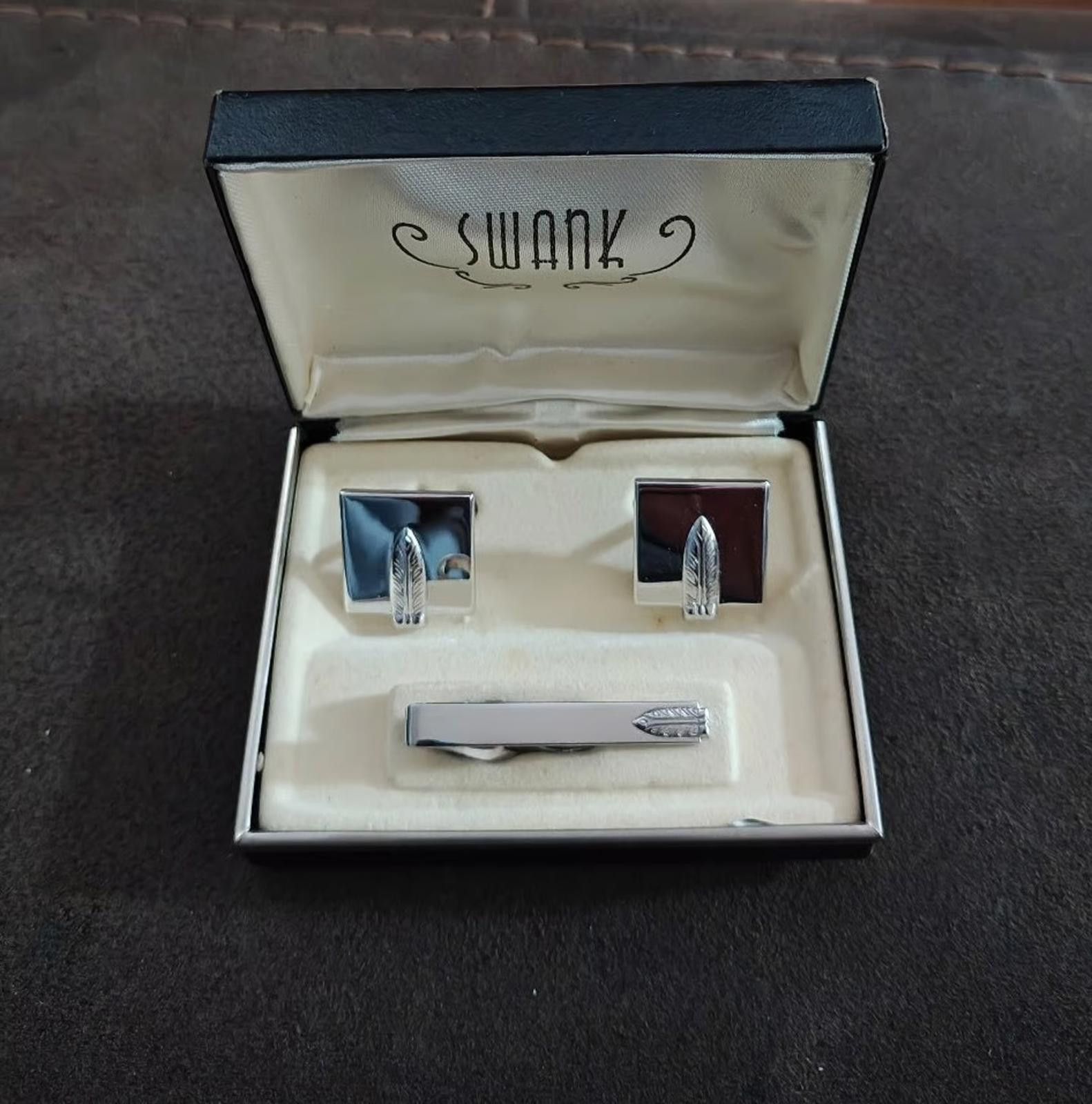 Sankuanz 1960/70’s Swank Feather Motif metal cufflinks tie bar set Size ONE SIZE - 5 Thumbnail