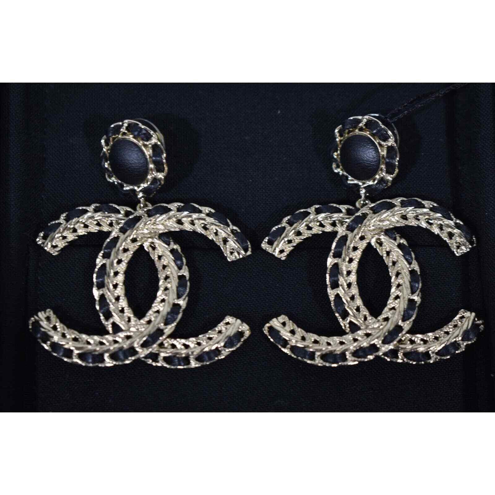 Chanel Chanel Leather Gold Chain Dangle Drop Statement Earrings Size ONE SIZE - 4 Thumbnail