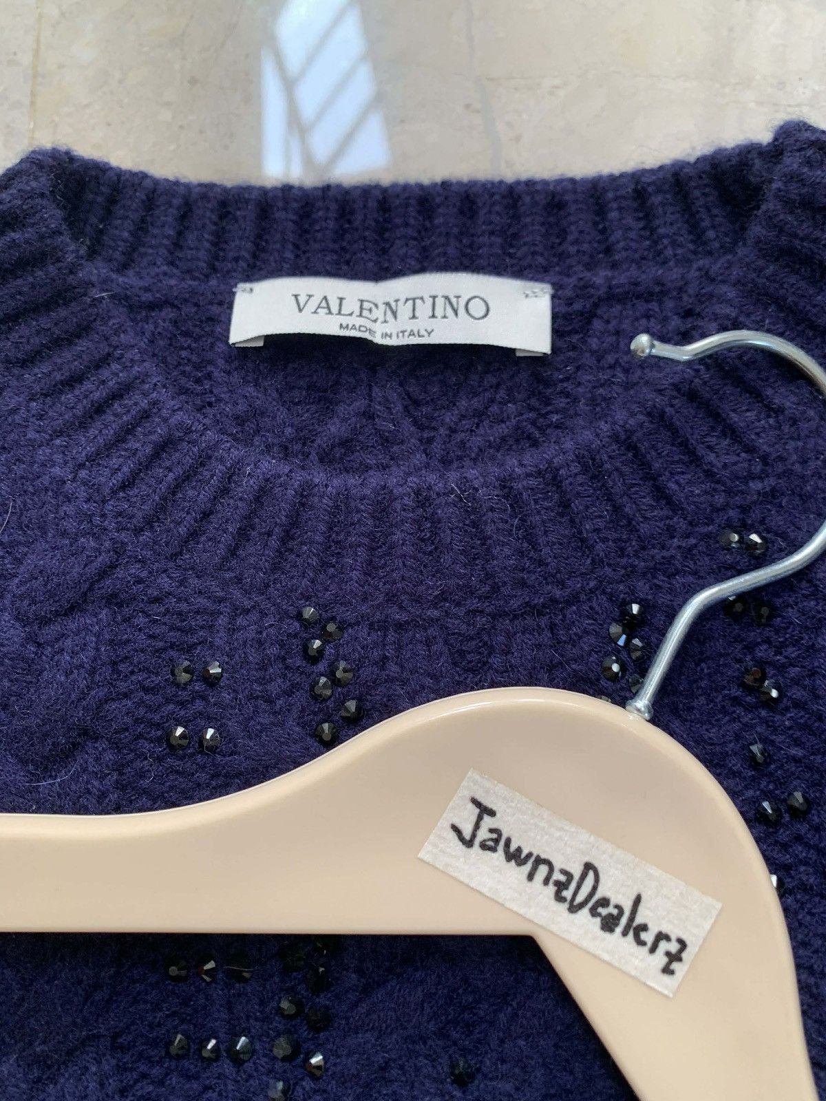 Valentino Valentino Navy Blue Embellished Cable Knit Sweater Size XS / US 0-2 / IT 36-38 - 2 Thumbnail