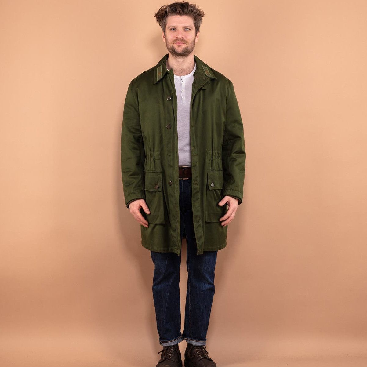 image of Retro Jacket x Vintage 80's Men Swedish Military Parka Coat In Green (Size Large)