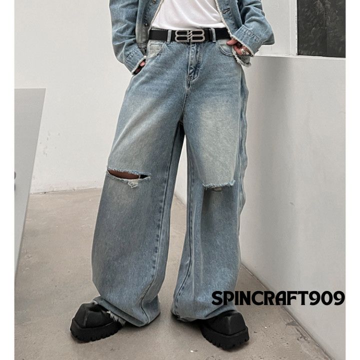 Jean Baggy Blue Distressed Denim Jeans Size US 30 / EU 46 - 2 Thumbnail