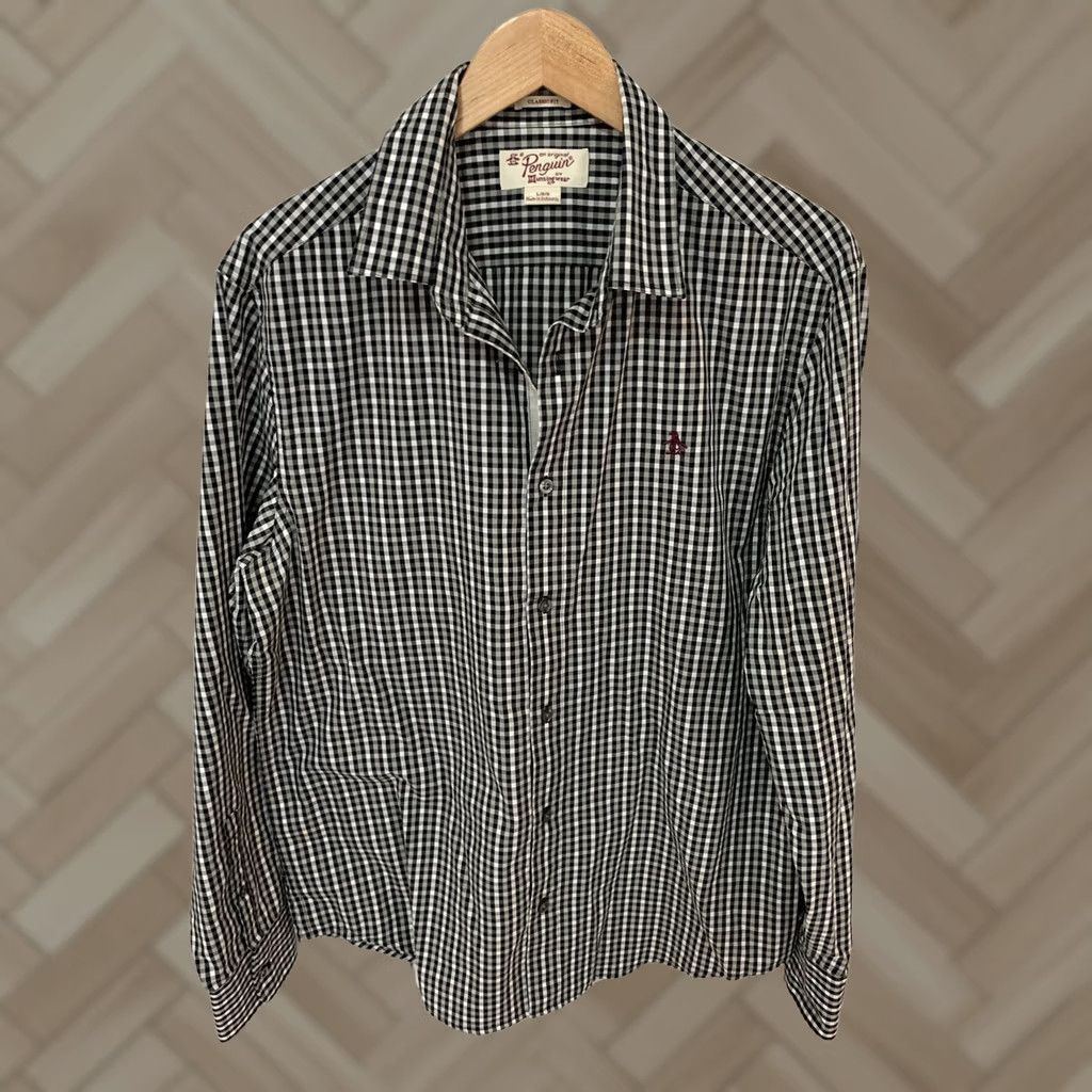 Vintage Penguin Button-Front Mens L Classic Fit Plaid Long Sleeve Men Black White Size US L / EU 52-54 / 3 - 1 Thumbnail