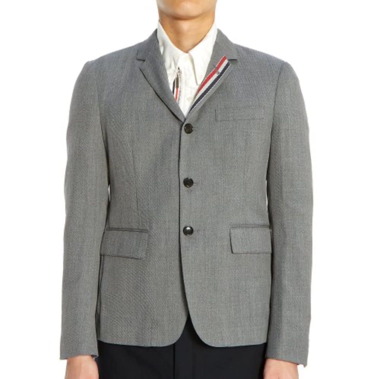 Thom Browne Thom Browne Tricolor Neck Slim Suit Mid-Gray Size4 Size US XL / EU 56 / 4 - 8 Thumbnail