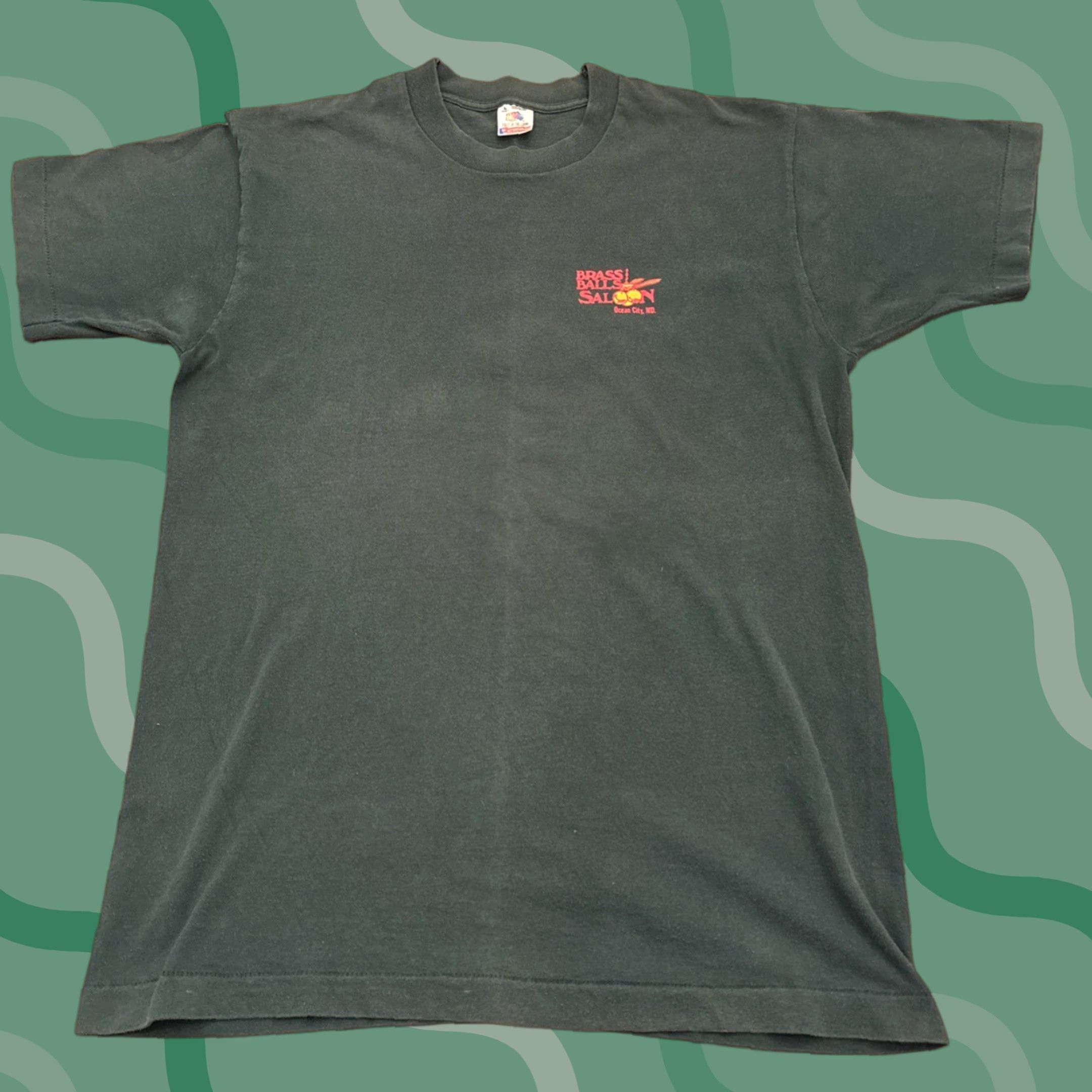 Fruit Of The Loom VINTAGE Brass Balls Saloon T-Shirt Ocean City MD | Adult Regular Short Sleeve Green Size L Mens Shirt Summer Beach Boardwalk 90s Theme Size US L / EU 52-54 / 3 - 1 Thumbnail