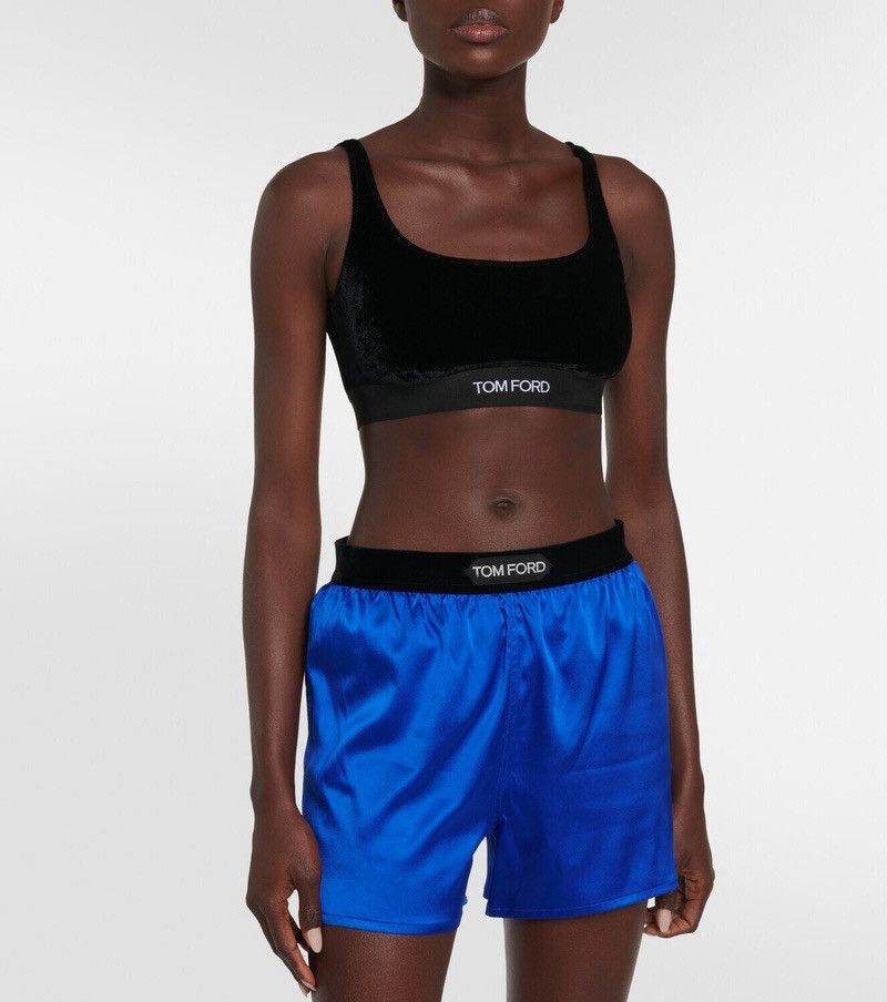 Tom Ford Tom Ford Logo Black Stretch Velour Signature Bralette Size XS / US 0-2 / IT 36-38 - 2 Thumbnail