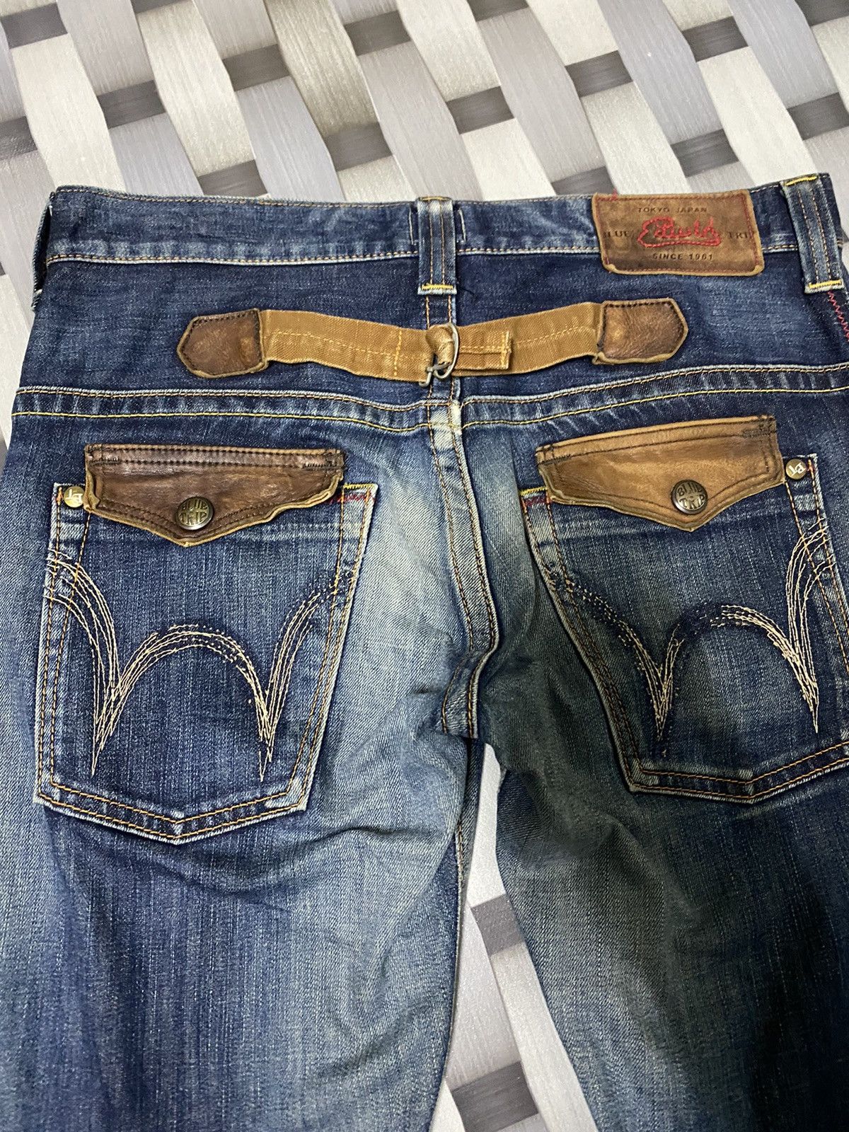 Edwin Flare jeans Edwin boot cut distressed leather pocket 🇯🇵 Size US 34 / EU 50 - 2 Thumbnail