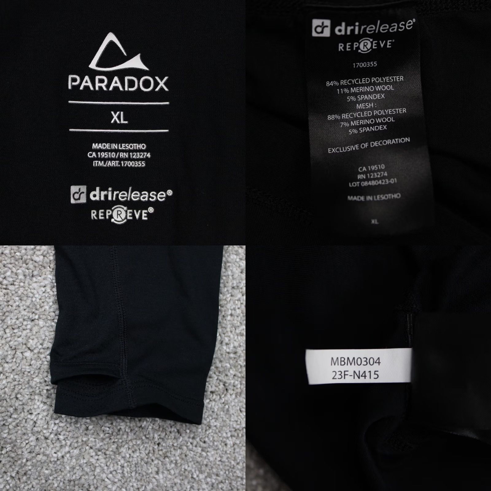 Vintage Paradox Sweatshirt Mens XL Black 1/4 Zip Poly/Merino Wool L/S Stretch Shirt Size US XL / EU 56 / 4 - 8 Thumbnail