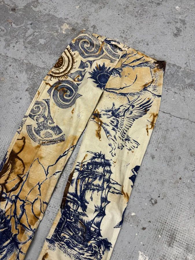 Roberto Cavalli 2000s Cavalli Class Eagle Boat Tatoo Beige Pants Size 24" / US 00 / IT 34 - 5 Thumbnail