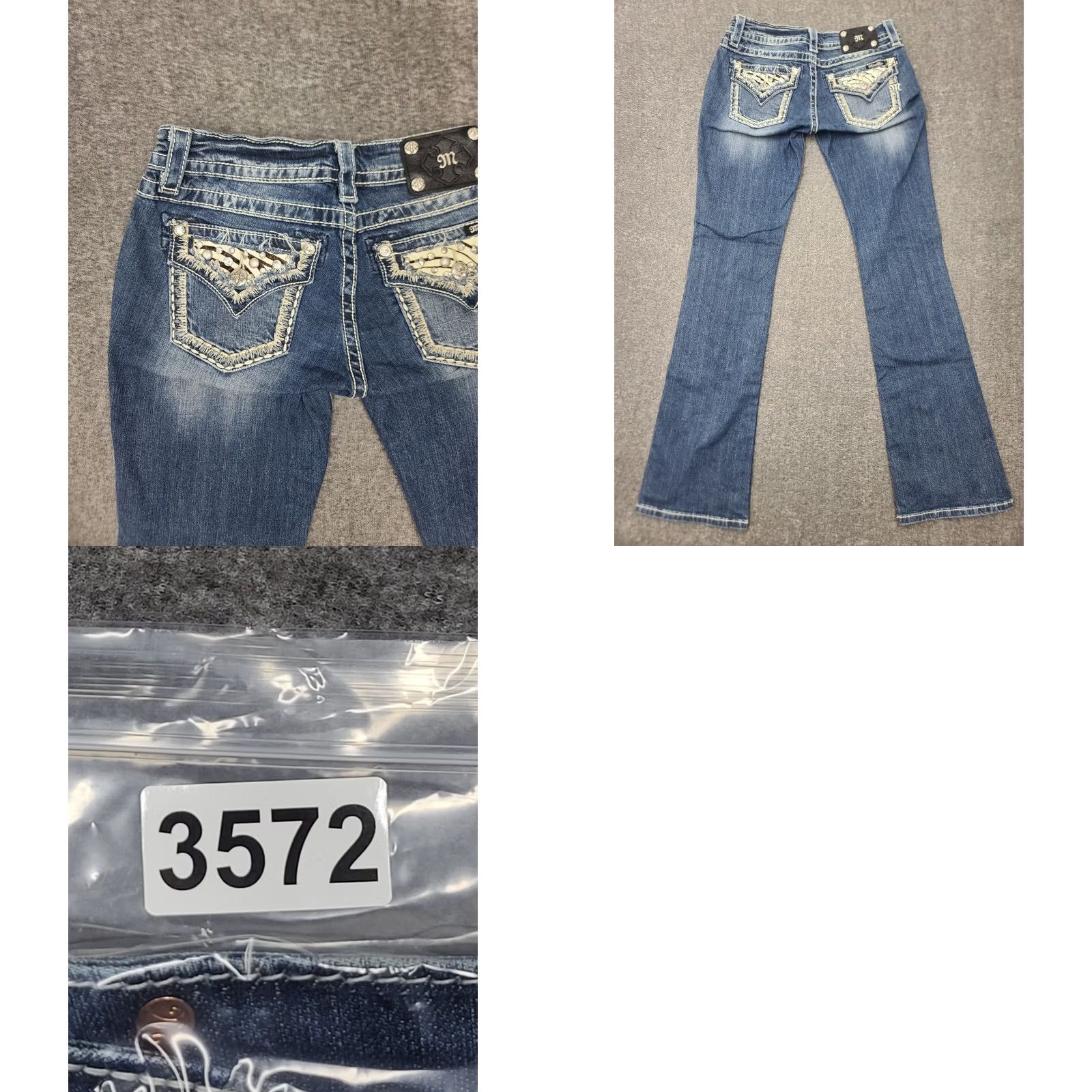 Miss Me Miss Me Jeans Relaxed Bootcut 26x33 Denim Blue Heavy Stitch 5-Pocket Embroidered Rhinestone Womens Jeans Size 26" / US 2 / IT 38 - 9 Thumbnail