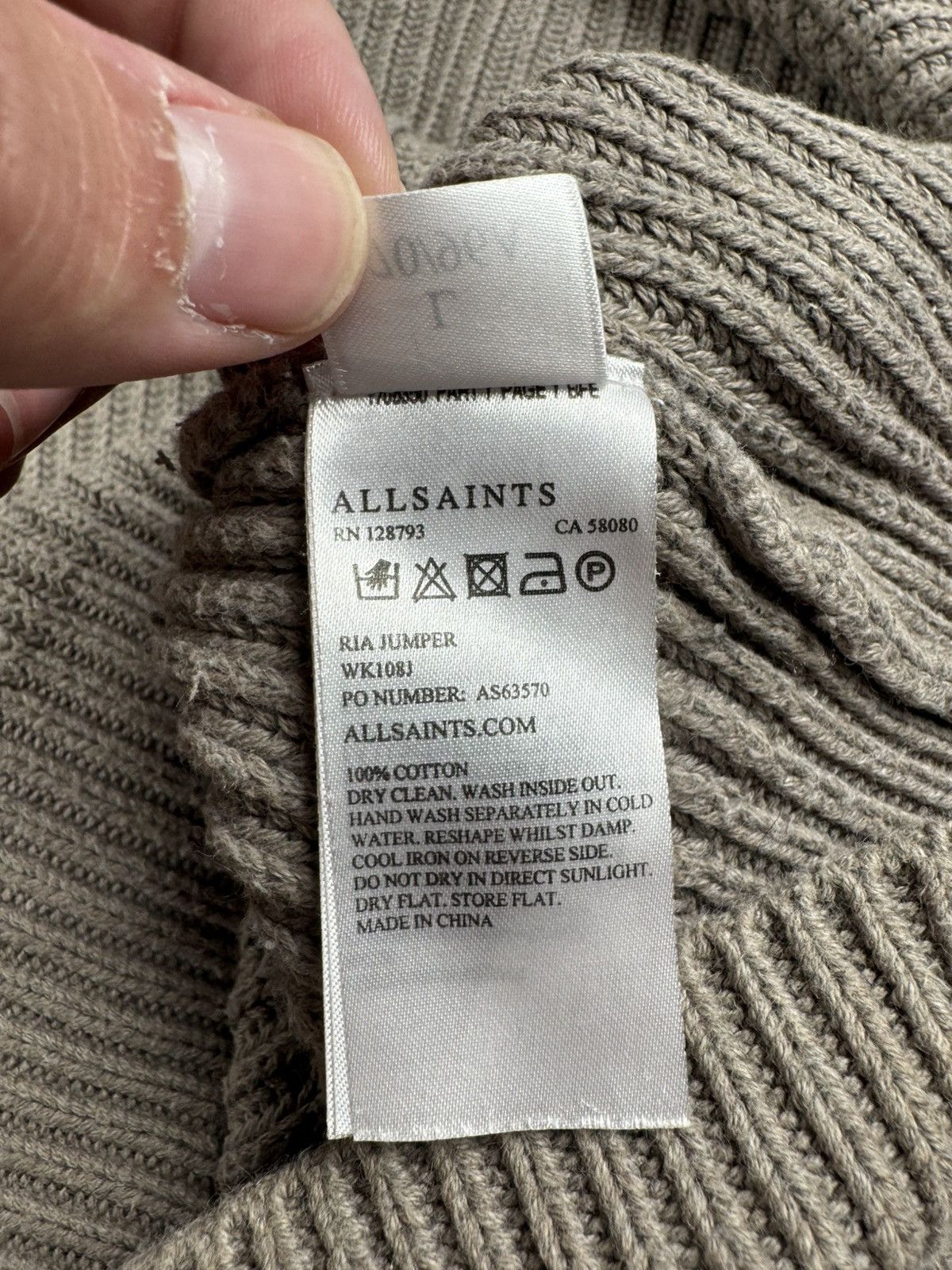 Allsaints AllSaints Ria Jumper Large Knited Beige Cotton Sweatshirt Sweater Pullover Size US L / EU 52-54 / 3 - 13 Thumbnail
