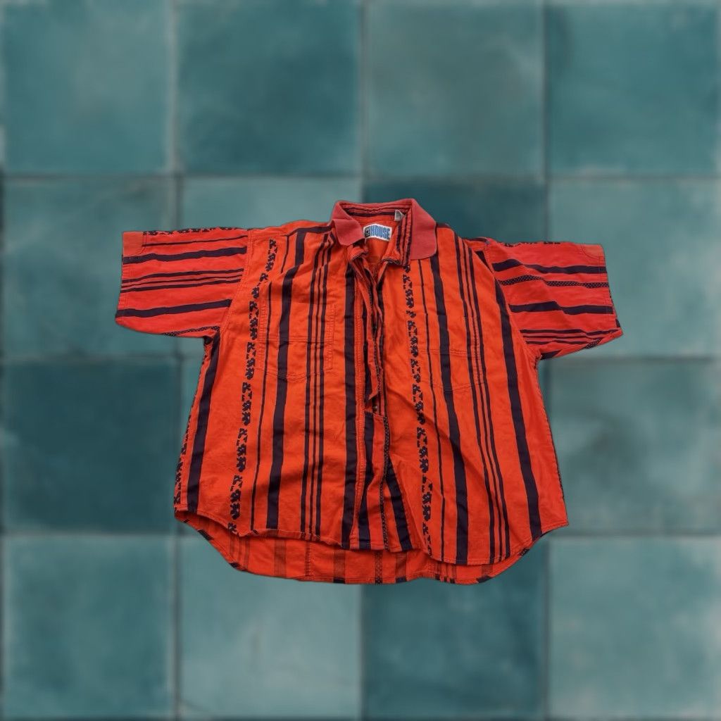 Vintage VINTAGE Ice House Polo Shirt Womens M Red Boxy Cropped Short Sleeve Collared Cotton Stripe Size 32" / US 10 / IT 46 - 1 Thumbnail