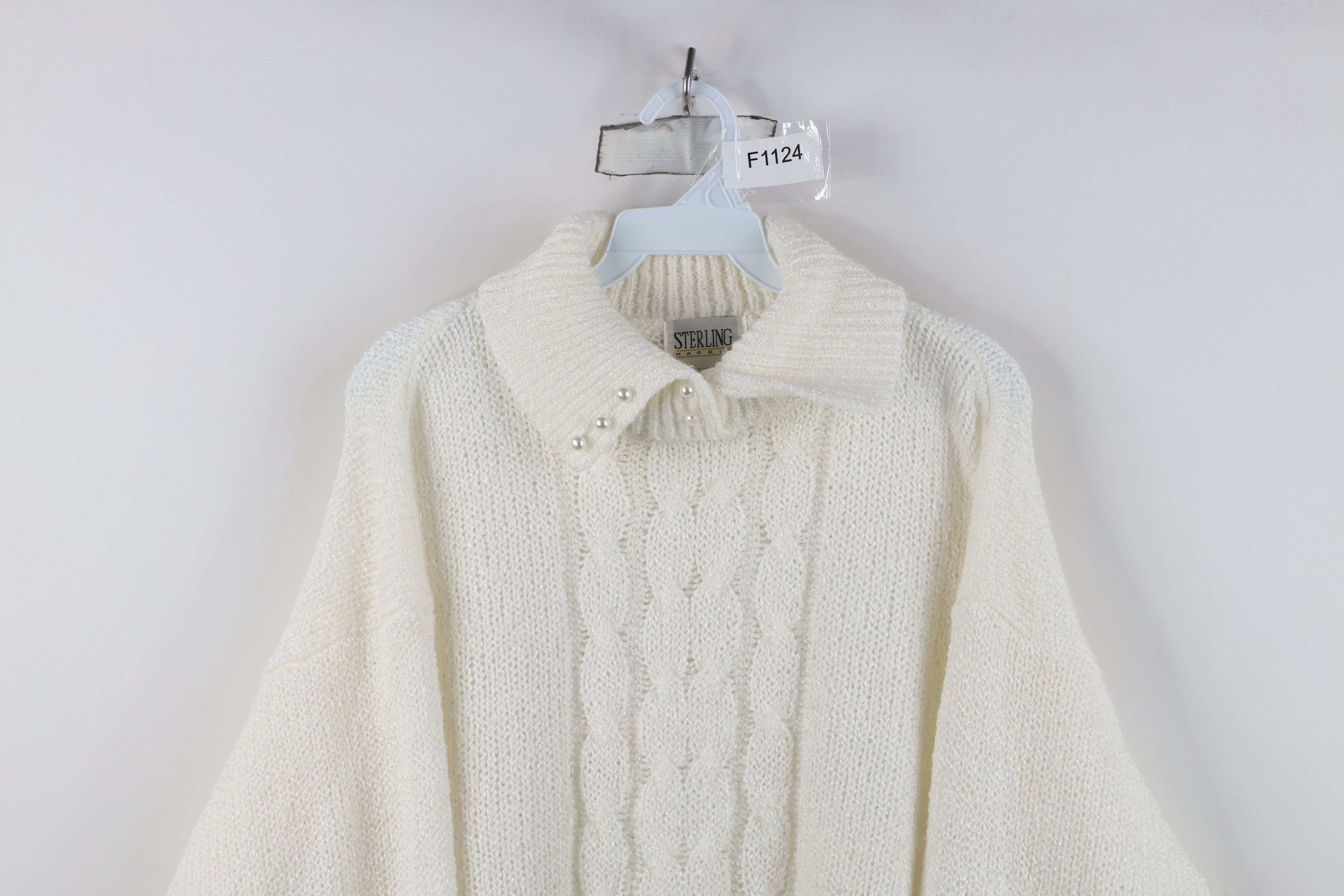 Vintage Vintage 90s Streetwear Crochet Cable Knit Collared Sweater Size L / US 10 / IT 46 - 2 Thumbnail