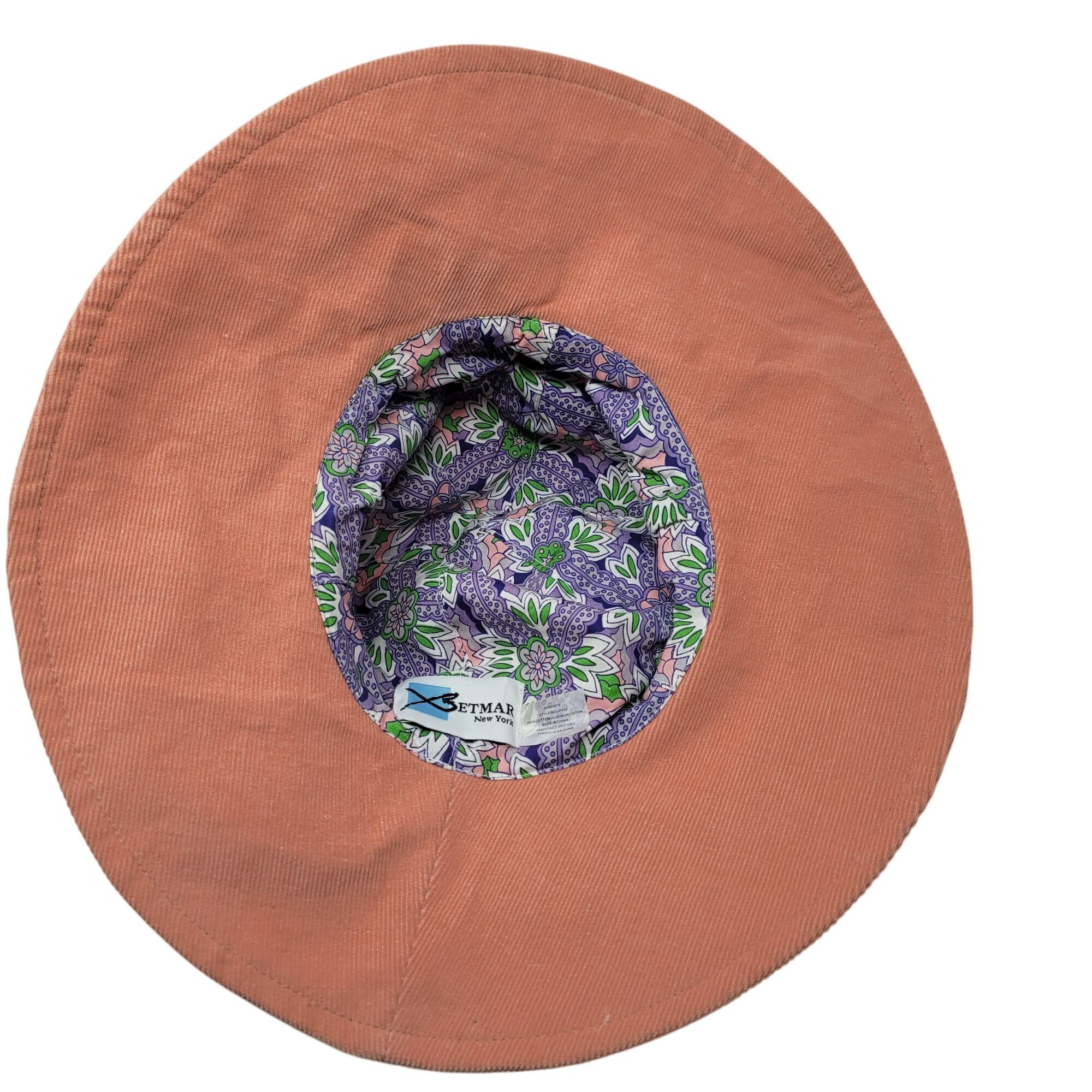 Vintage Vtg Betmar Peach Corduroy Wide Brim Sun Hat Flower Accent Co Size ONE SIZE - 4 Thumbnail
