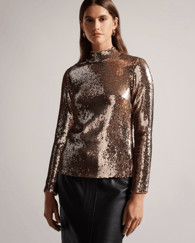 Ted Baker Ted Baker London Lovato Sequin Mock Neck Top Pale Pink ( 2 ) Size XS / US 0-2 / IT 36-38 - 1 Thumbnail