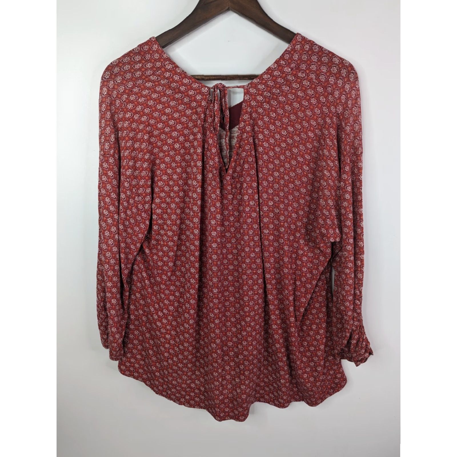 Lucky Brand Lucky Brand Womens Top Shirt Plus Size 2X Red Geometric Boho V-neck Viscose Blouse Size XXL / US 16-18 / IT 52-54 - 4 Thumbnail