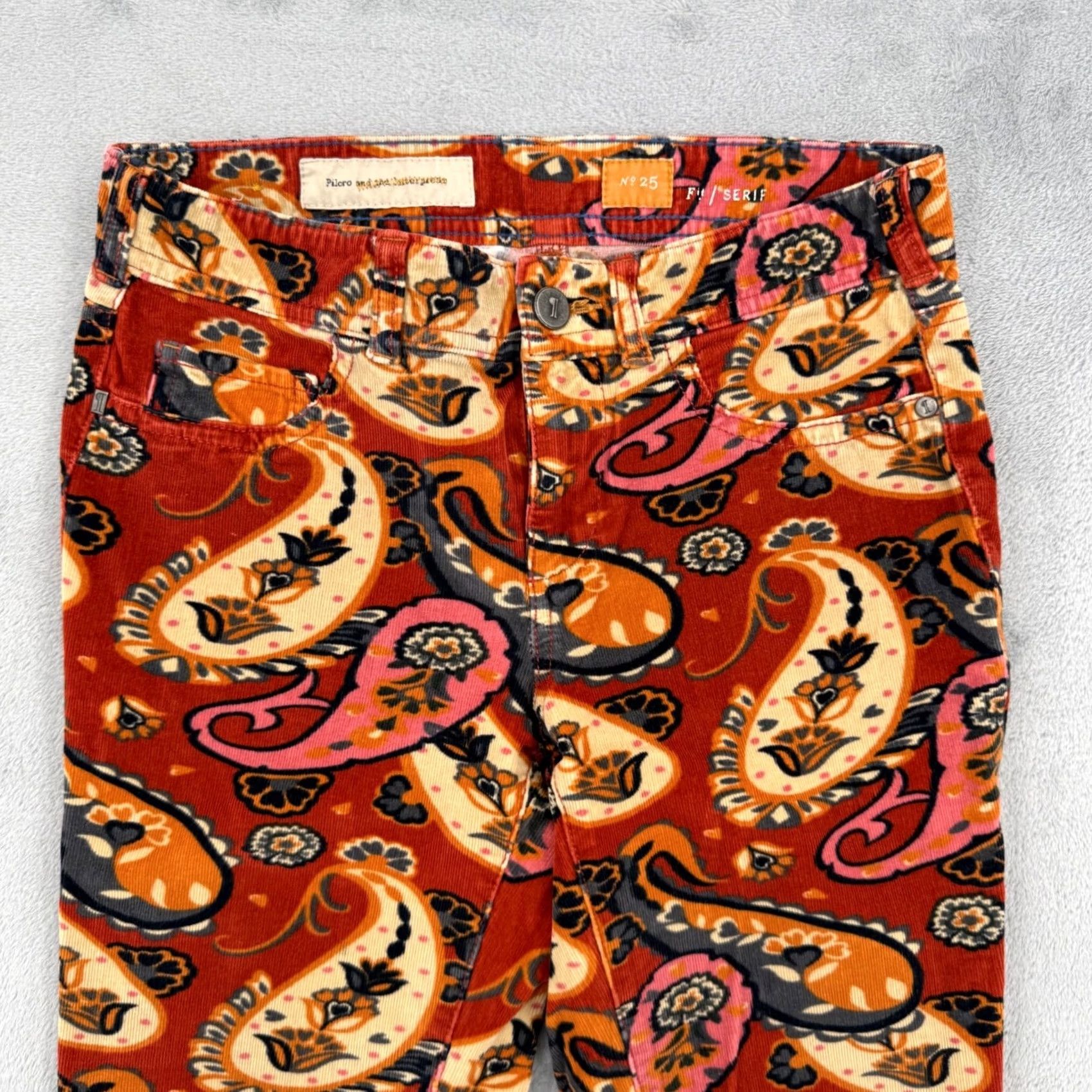 Vintage Pilcro and the Letterpress Serif Paisley Corduroy Pants Orange Red Womens Sz 25 Size 42" / US 20 - 3 Thumbnail