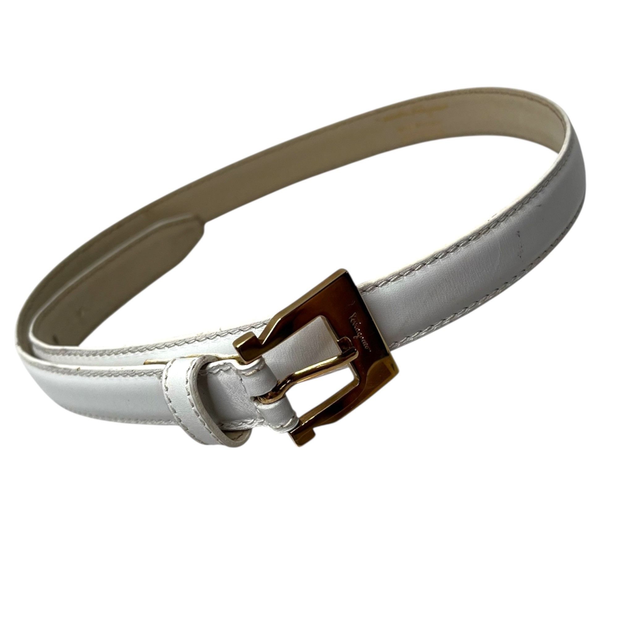 Salvatore Ferragamo Salvatore Ferragamo White Leather Belt Gold Hardware Size 70 Size ONE SIZE - 1 Thumbnail