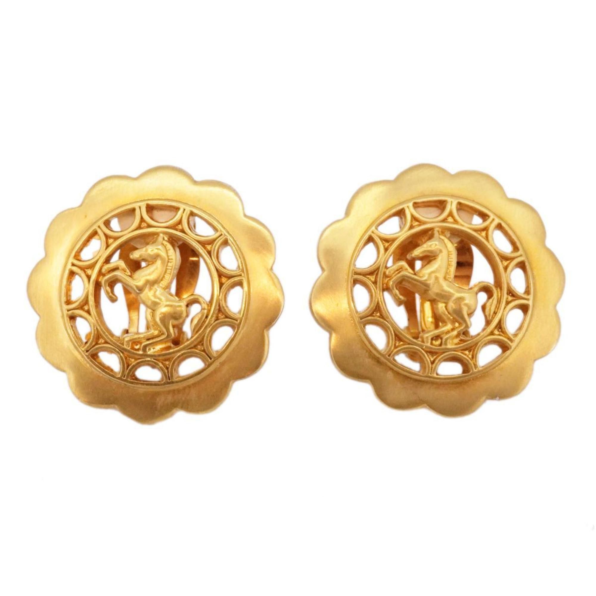 image of Hermes Earrings Horse Gp Plated Gold Women's