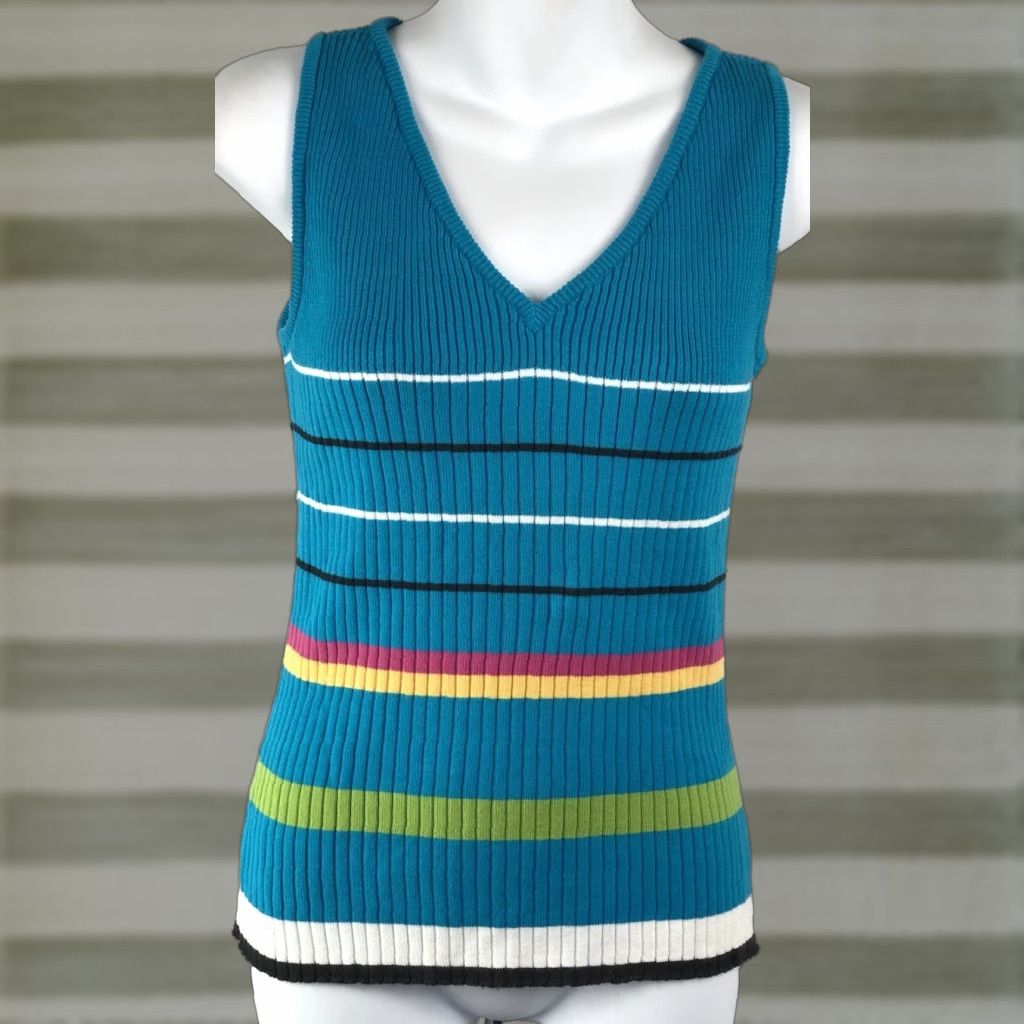 Vintage VINTAGE Kikit Sweater Sleeveless Ribbed Knit Top Tank Blue Stripe M Women’s Boho 90s Y2K Vintage Size M / US 6-8 / IT 42-44 - 1 Thumbnail