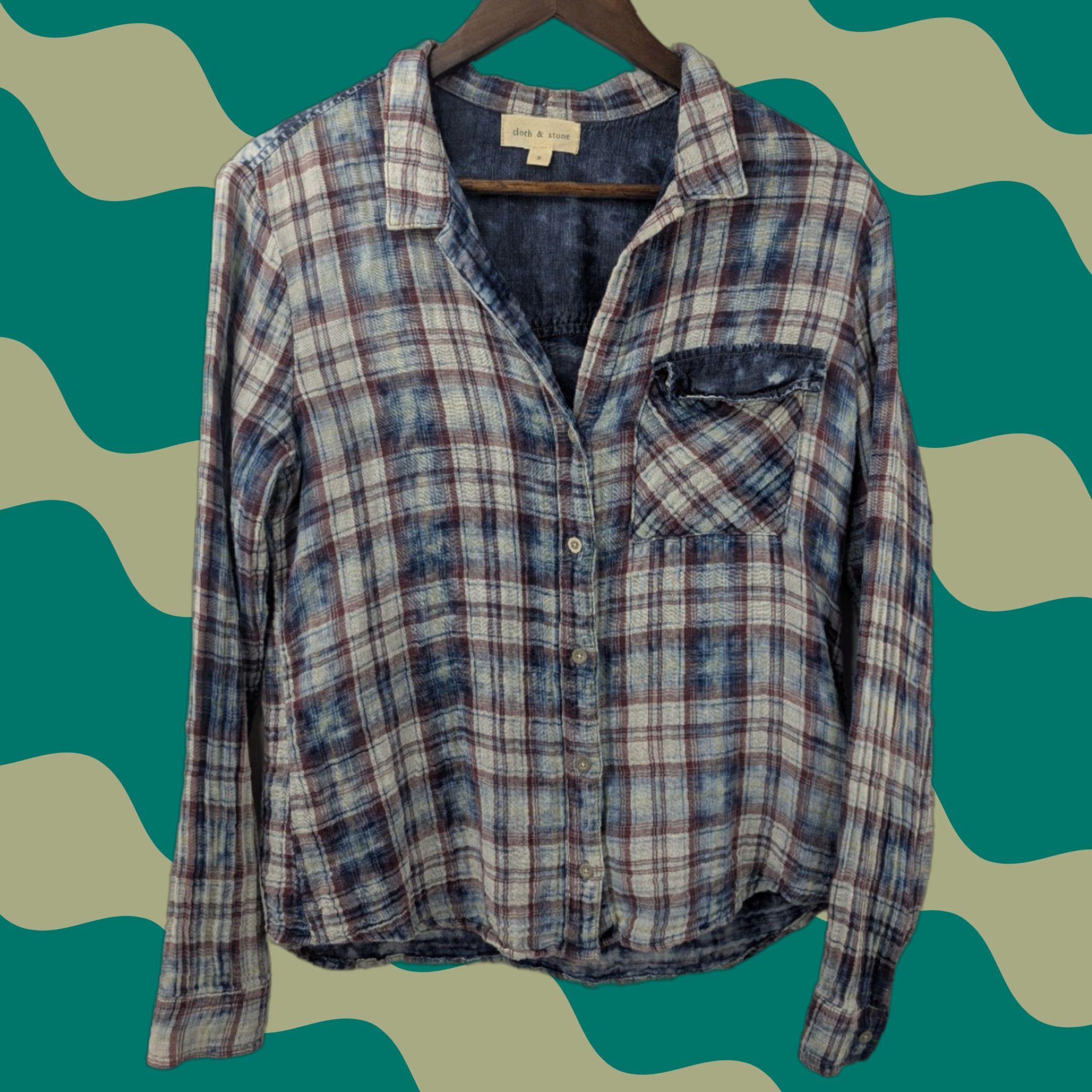 CLOT Cloth & Stone Button Shirt Women's S Plaid Blue White Red Western Casual Sleeve Long Sleeve Knit 100% Cotton Size S / US 4 / IT 40 - 1 Thumbnail