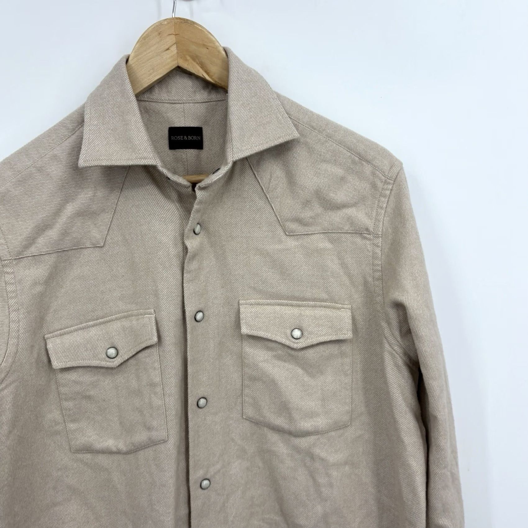 Vintage Rose & Born Western Shirt Medium Beige Luxury Minimalist Brushed Heritage Pearl Button-Up Men Size US M / EU 48-50 / 2 - 3 Thumbnail