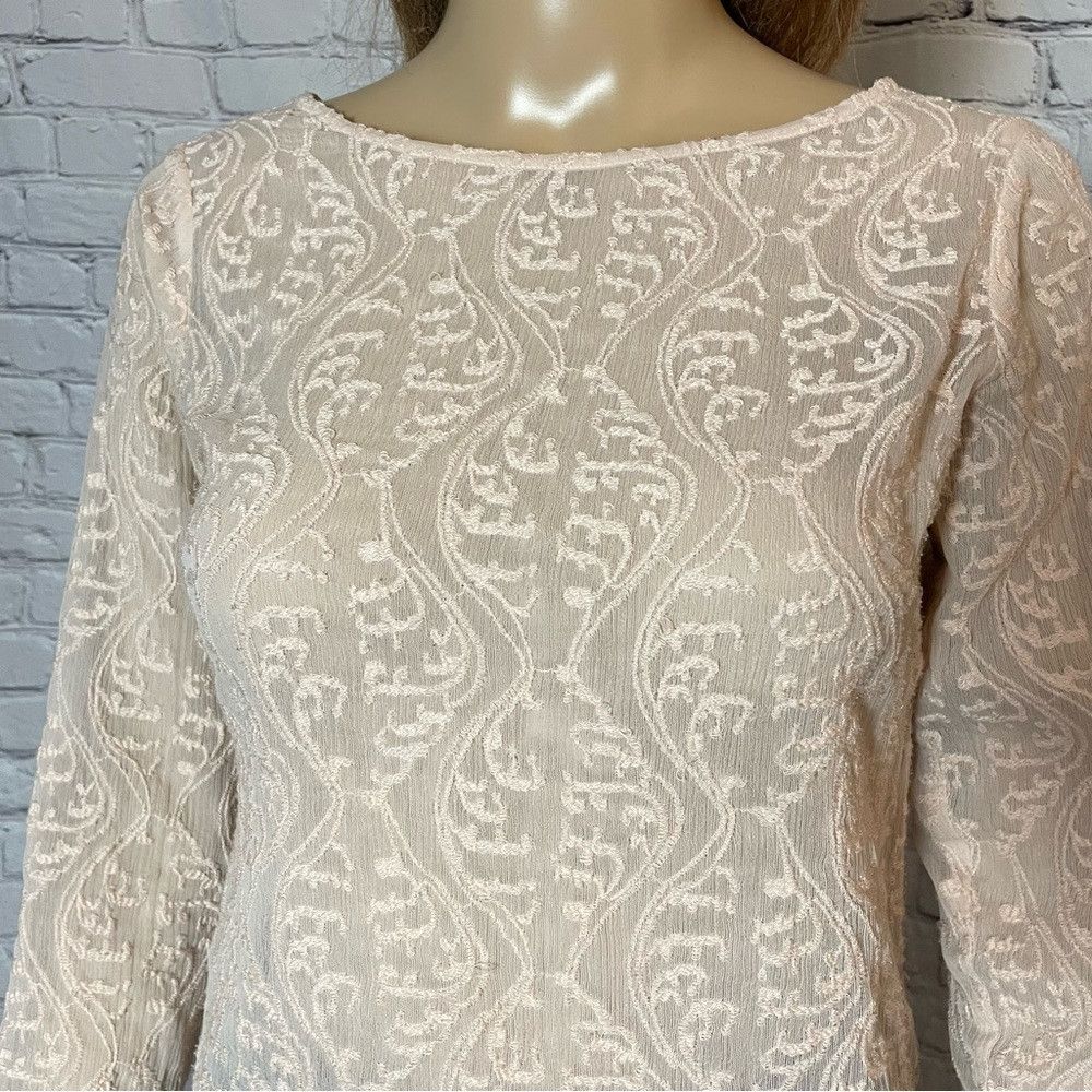 Loft Loft Light Pink Sheer Embroidered Long Sleeve Top Size XXSP Size XXS / US 00 / IT 34 - 3 Thumbnail