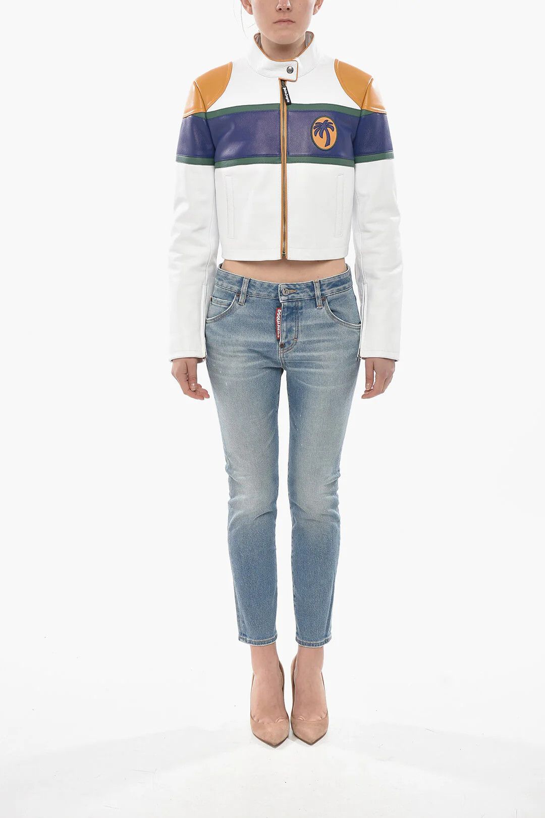 Palm Angels og1mm0326 Cropped Leather Jacket in Multicolor Size M / US 6-8 / IT 42-44 - 4 Thumbnail