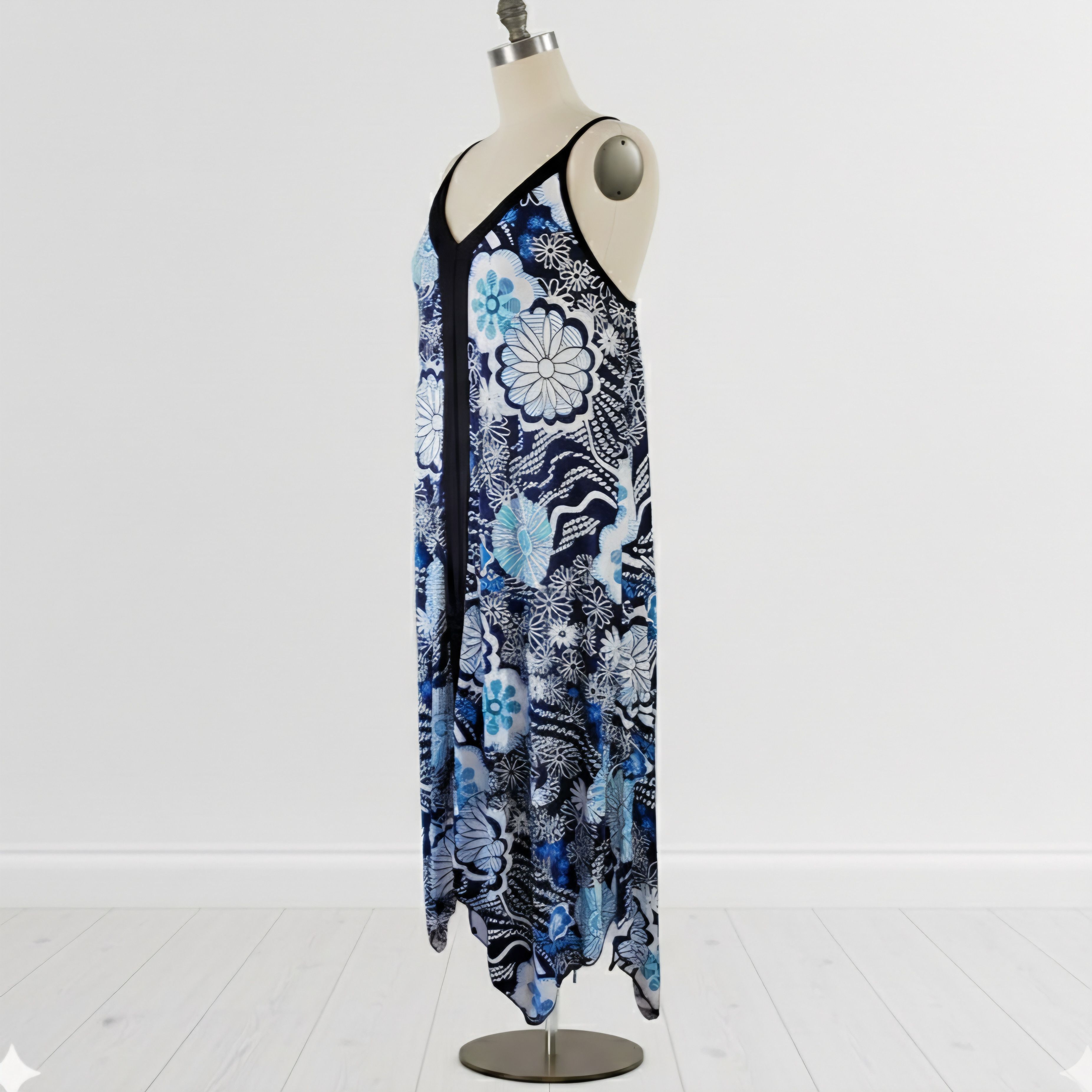 Other India Boutique OS / M-XXL Dress Cover-up Blue Floral Adjust Size ONE SIZE - 2 Thumbnail