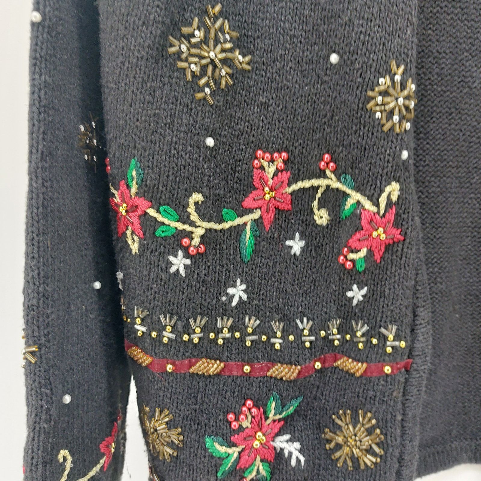 Other Erika PM Ugly Christmas Sweater Cardigan Black Poinsettia Size M / US 6-8 / IT 42-44 - 11 Thumbnail