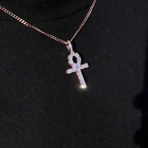 Jewelry Rose Gold Diamond Ankh Cross Pendant Necklace Size ONE SIZE - 1 Thumbnail