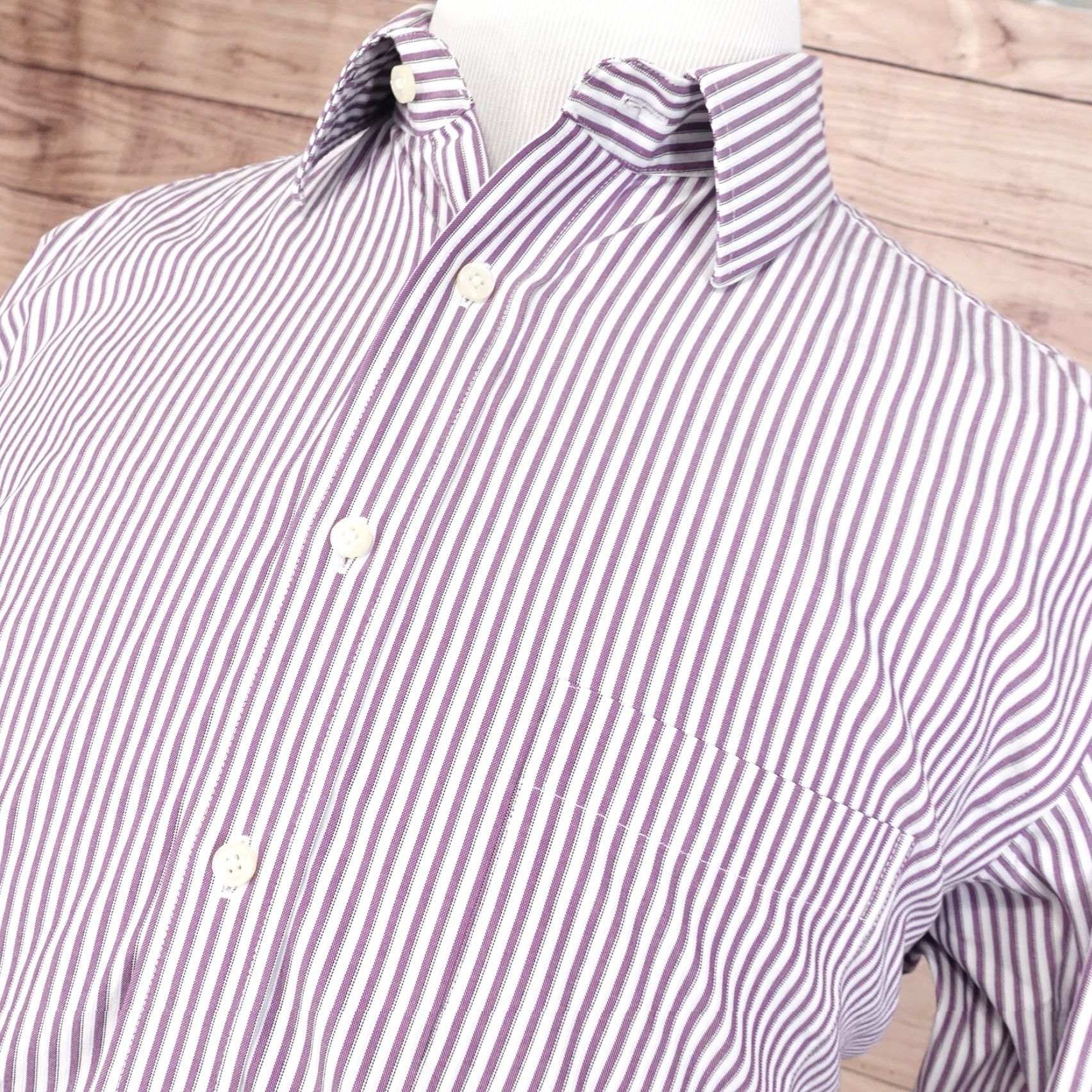 Stafford VINTAGE Stafford Men's Dress Shirt Long Sleeve Striped Cotton Business Casual Formal 16 Size 42R - 2 Thumbnail