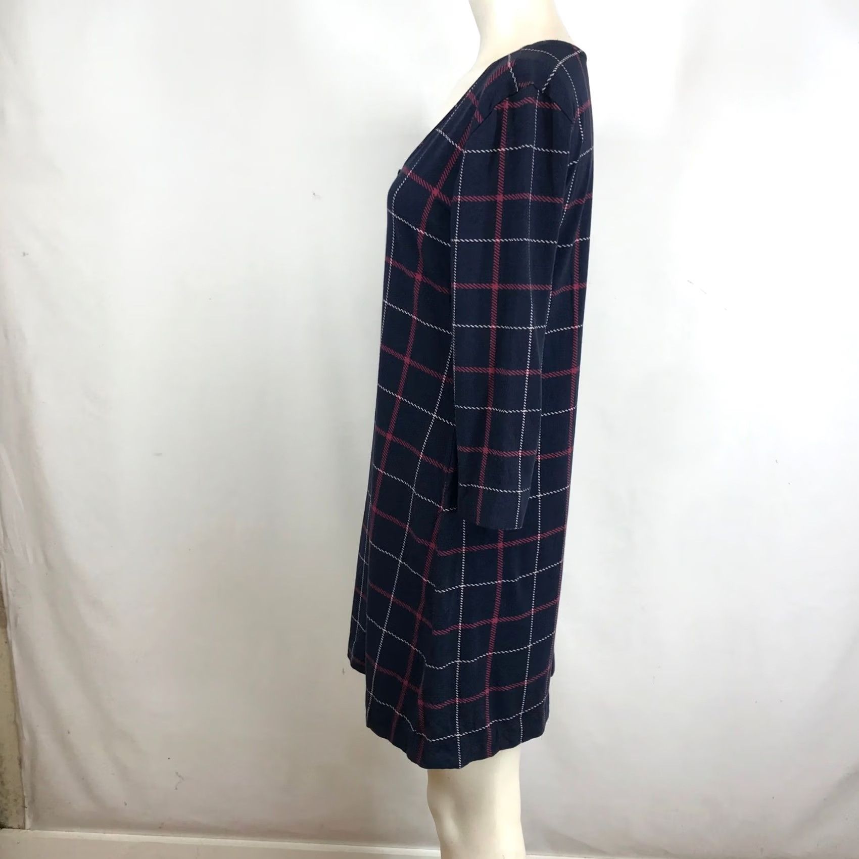 Vintage Soma Womens Henley Sleep Dress 3/4 Sleeve Plaid Navy Blue Red Windowpane Knit Cotton Blend M/L? Size S / US 4 / IT 40 - 6 Thumbnail