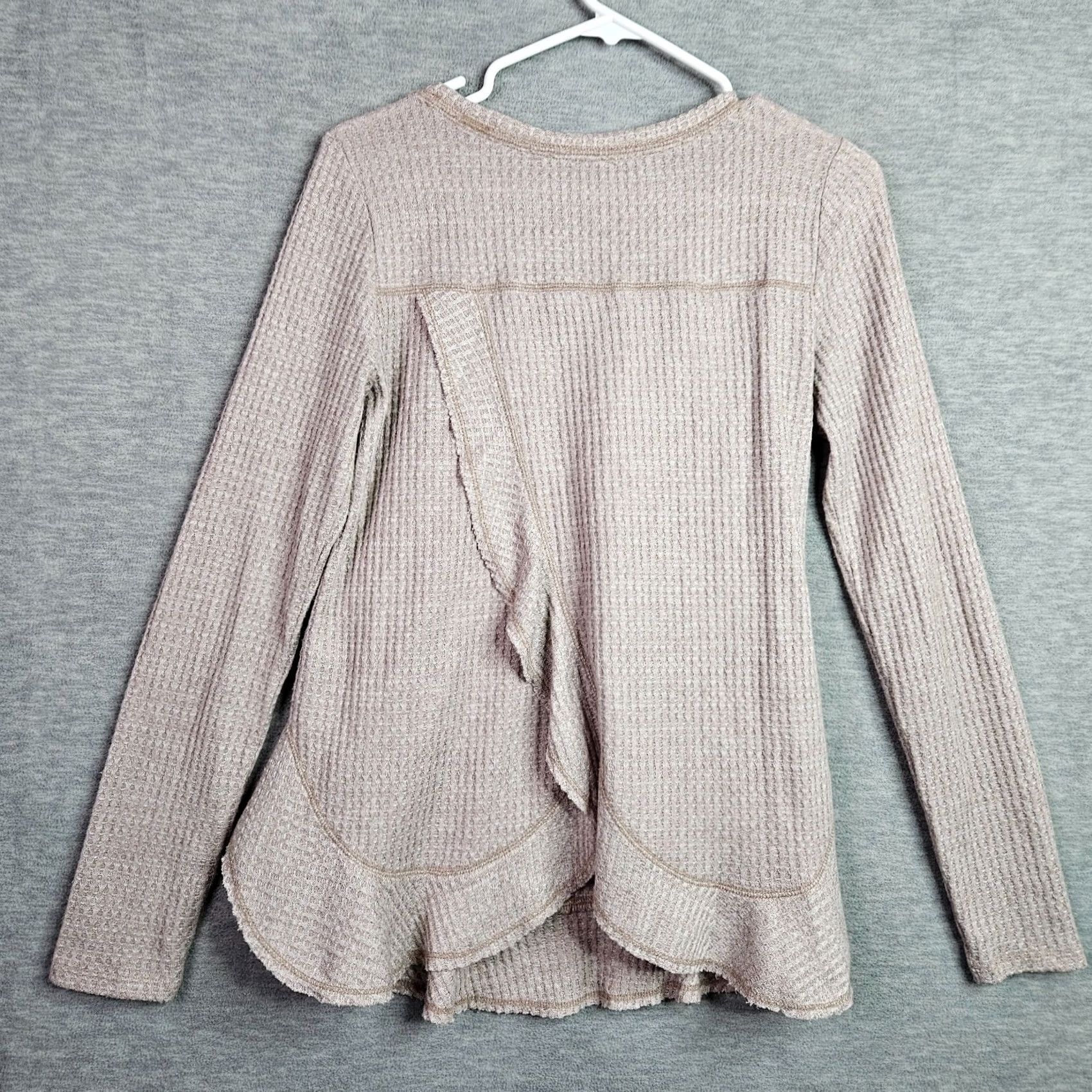 Anthropologie Anthropologie Saturday Sunday Women XS Waffle Knit Peplum Top Beige Size XS / US 0-2 / IT 36-38 - 2 Thumbnail