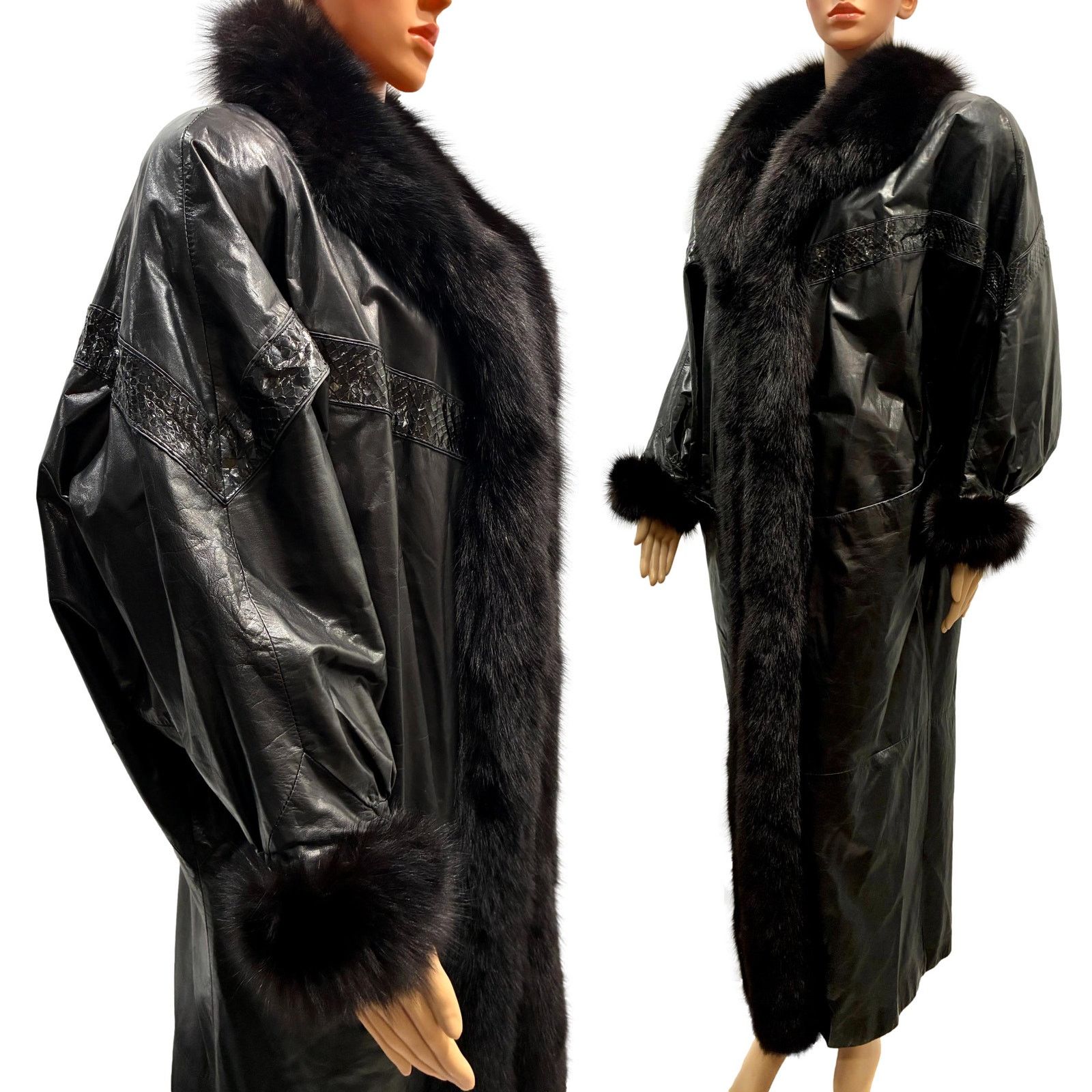 Genuine Leather 80s Leather & Fox Fur Full Length Coat w Genuine Snakeskin Size ONE SIZE - 9 Thumbnail