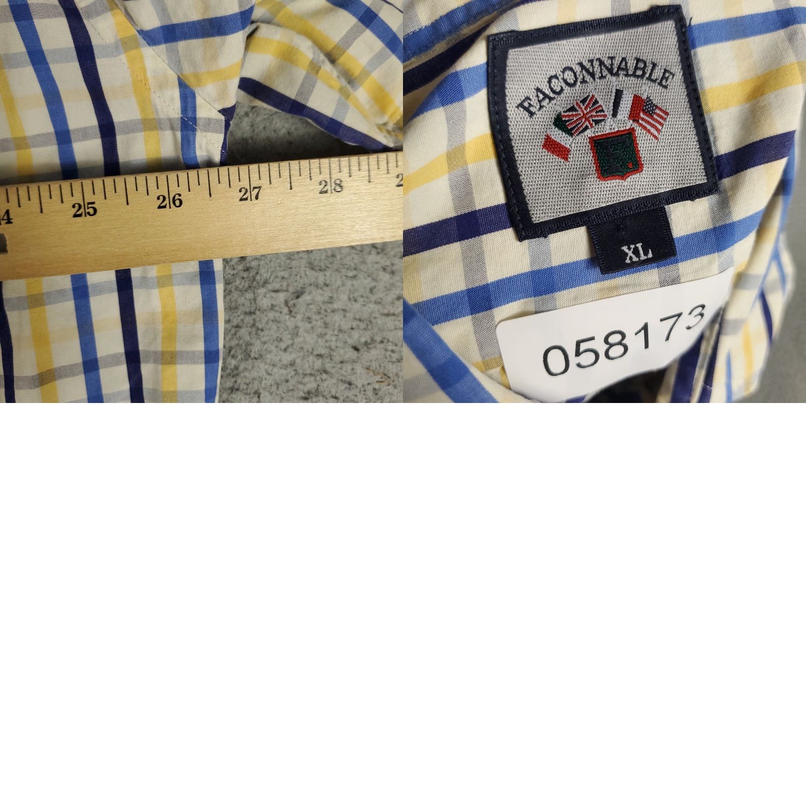 Faconnable Façonnable Casual Button-Up Shirt Mens XL Blue Yellow Check Short Sleeve Classic Preppy Size US XL / EU 56 / 4 - 8 Thumbnail