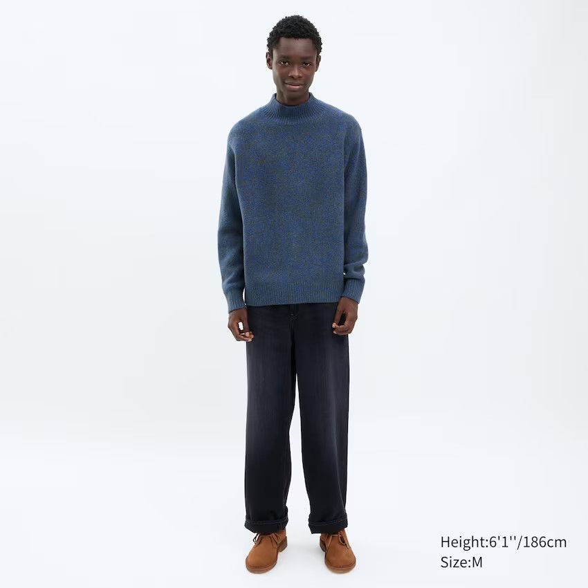 image of J W Anderson x Uniqlo Jw Souffle Yarn Mock Neck Sweater in Teal, Men's (Size XL)