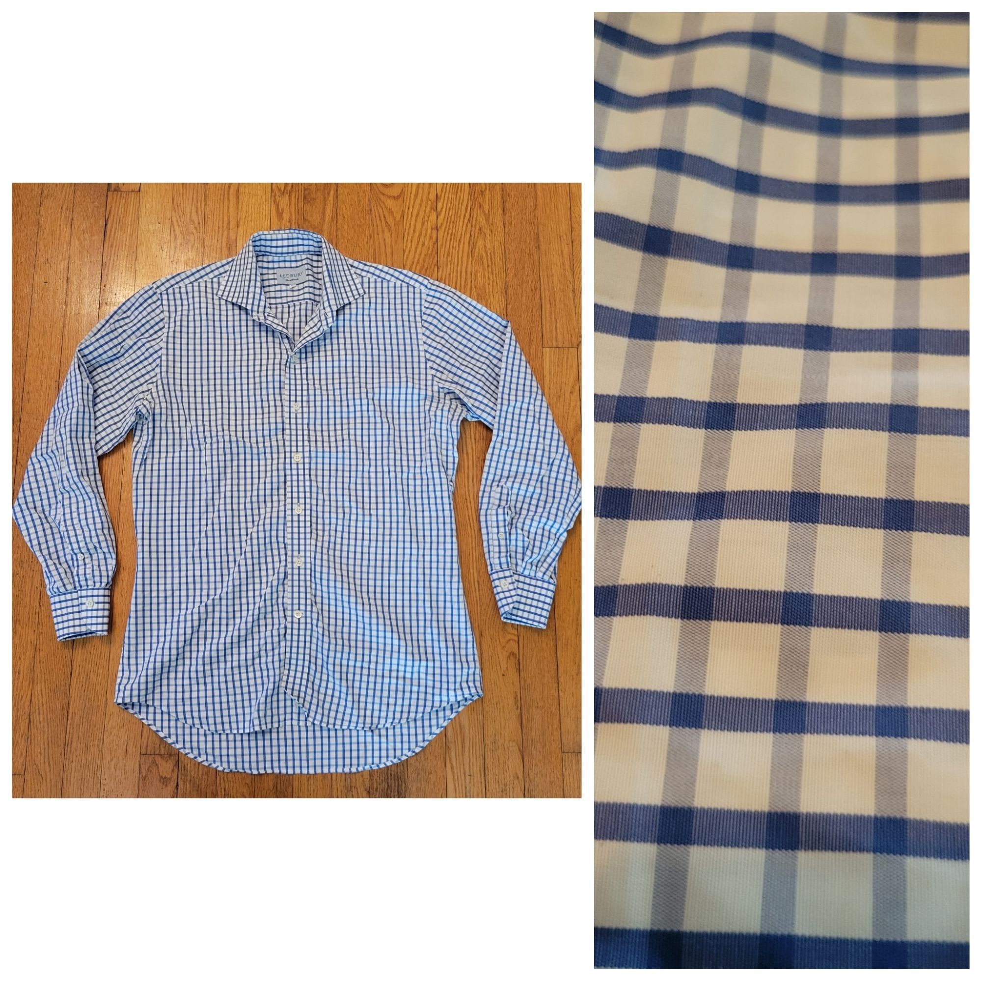 Ledbury Ledbury Blue White Check Long Sleeve Button Up Shirt 16.5/36 Size US L / EU 52-54 / 3 - 1 Thumbnail