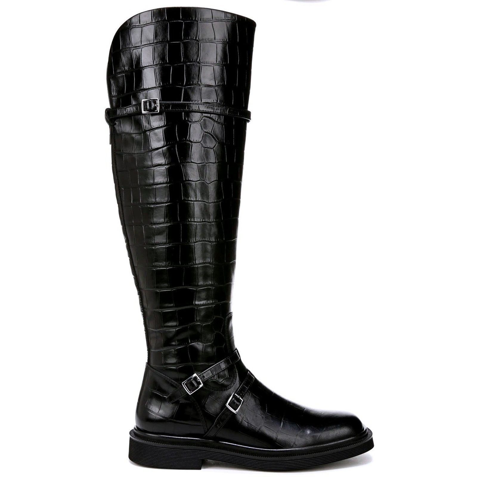 Franco Sarto SARTO by Franco Sarto Black Croc Embossed Leather Boots Size US 8 / IT 38 - 9 Thumbnail