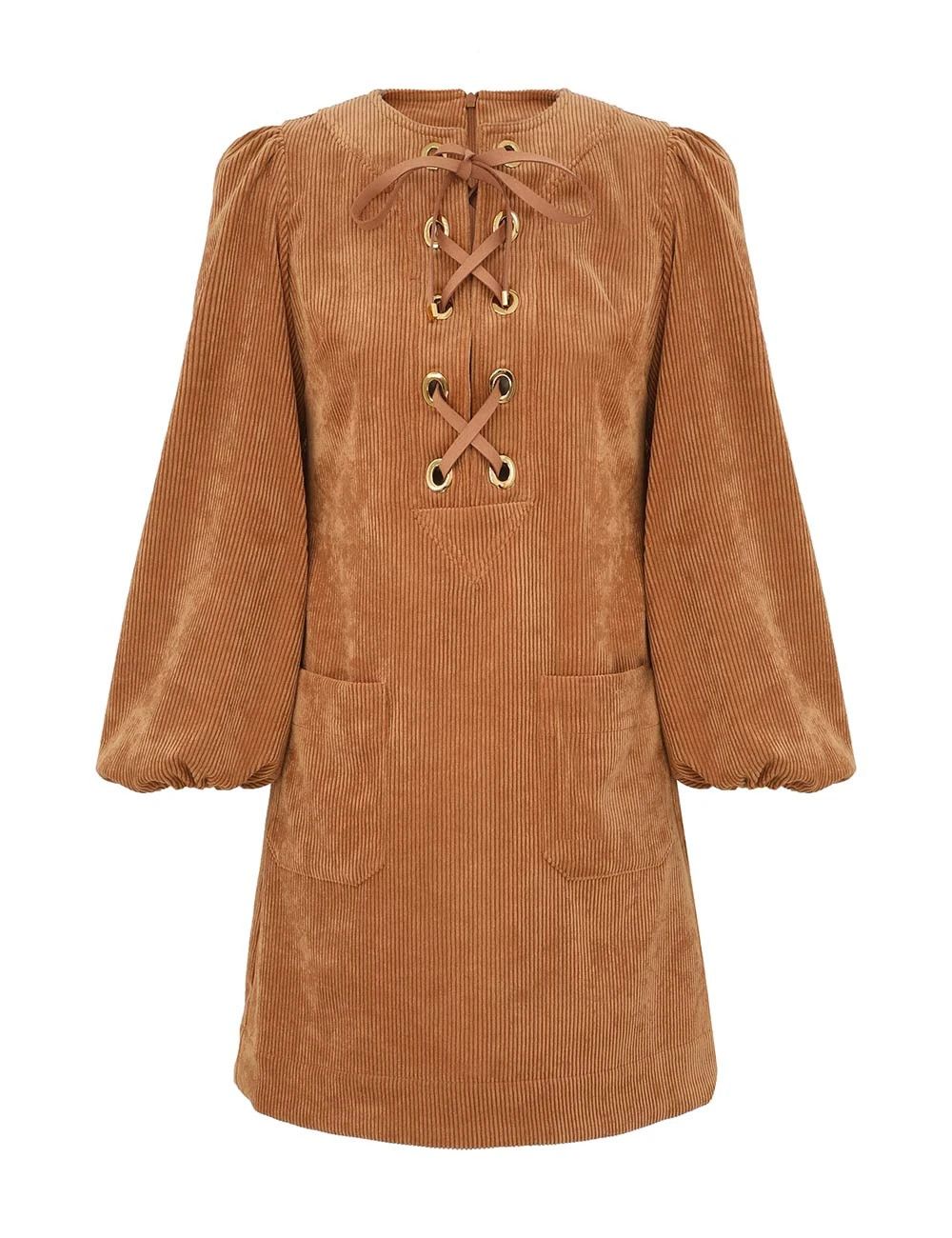 oc11z0226 Illuminate Cord Shift Dress In Brown