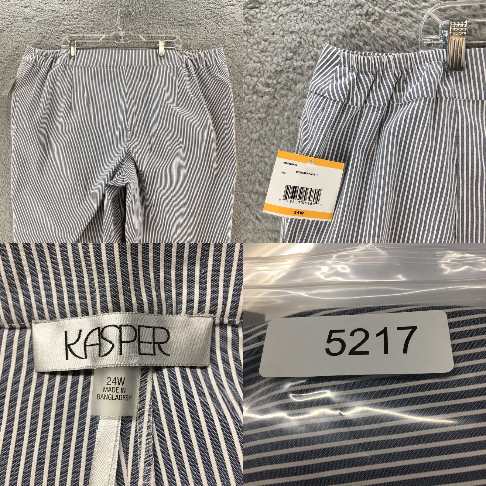 Kasper Kasper Ankle Pants Womens 24W Blue White Stripes Chambray Mid Rise Straight NWT Size 42" / US 20 - 9 Thumbnail