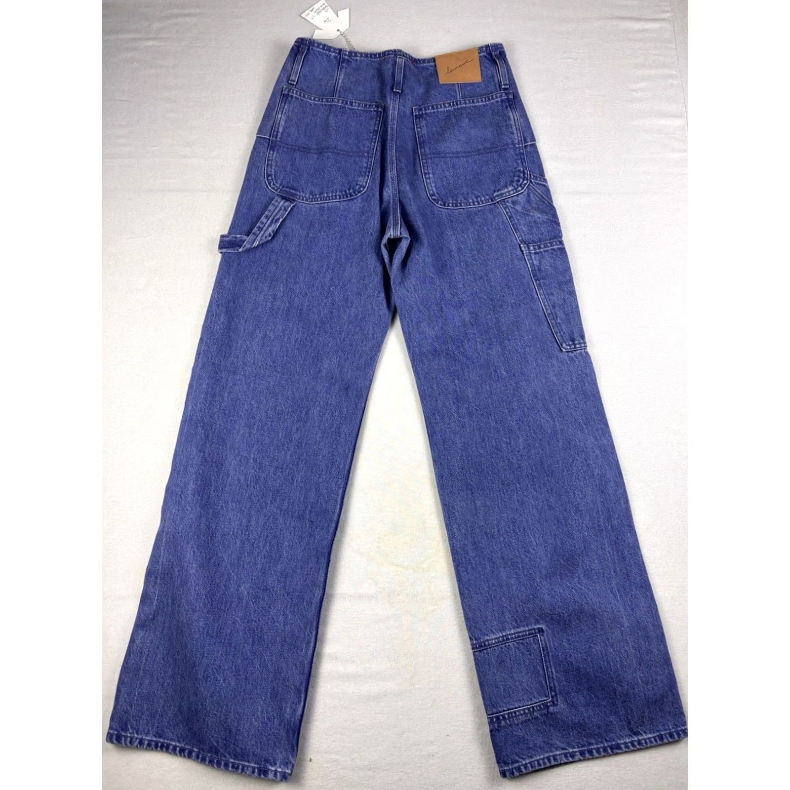 Vintage Laurence Bras Jeans Pants Women's 26x30 Denim Blue Wide-Leg Carpenter Button Closure Regular Inseam 30 Size 26" / US 2 / IT 38 - 3 Thumbnail