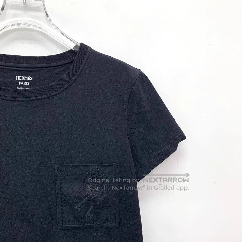 Hermes Hermes Black Pocket Embroidered Cotton Short-Sleeve T-Shir Size XS / US 0-2 / IT 36-38 - 3 Thumbnail