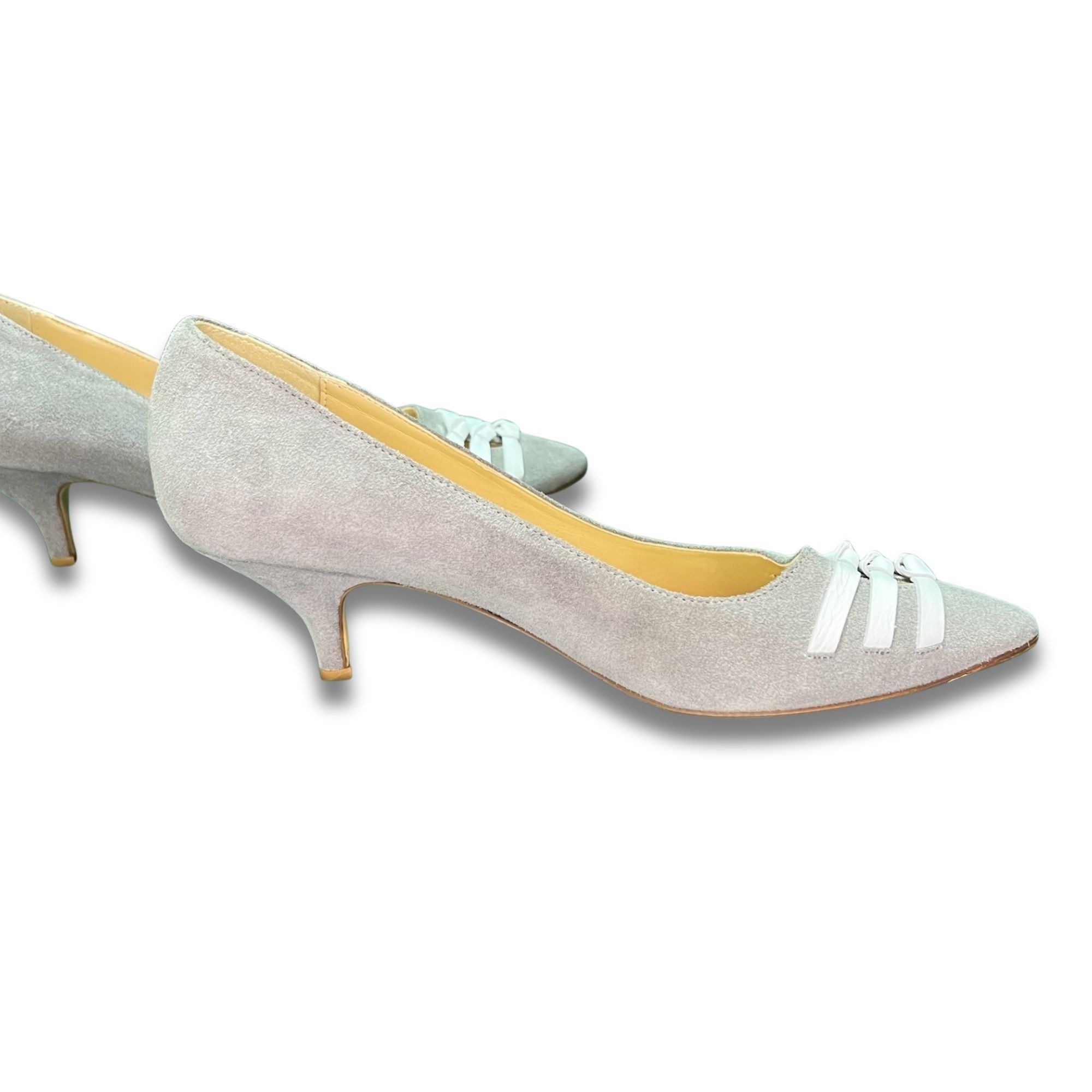 Other Cuoio Ecologico Gray Suede Pointed-Toe Pumps With White Bow Size US 9.5 / IT 39.5 - 5 Thumbnail