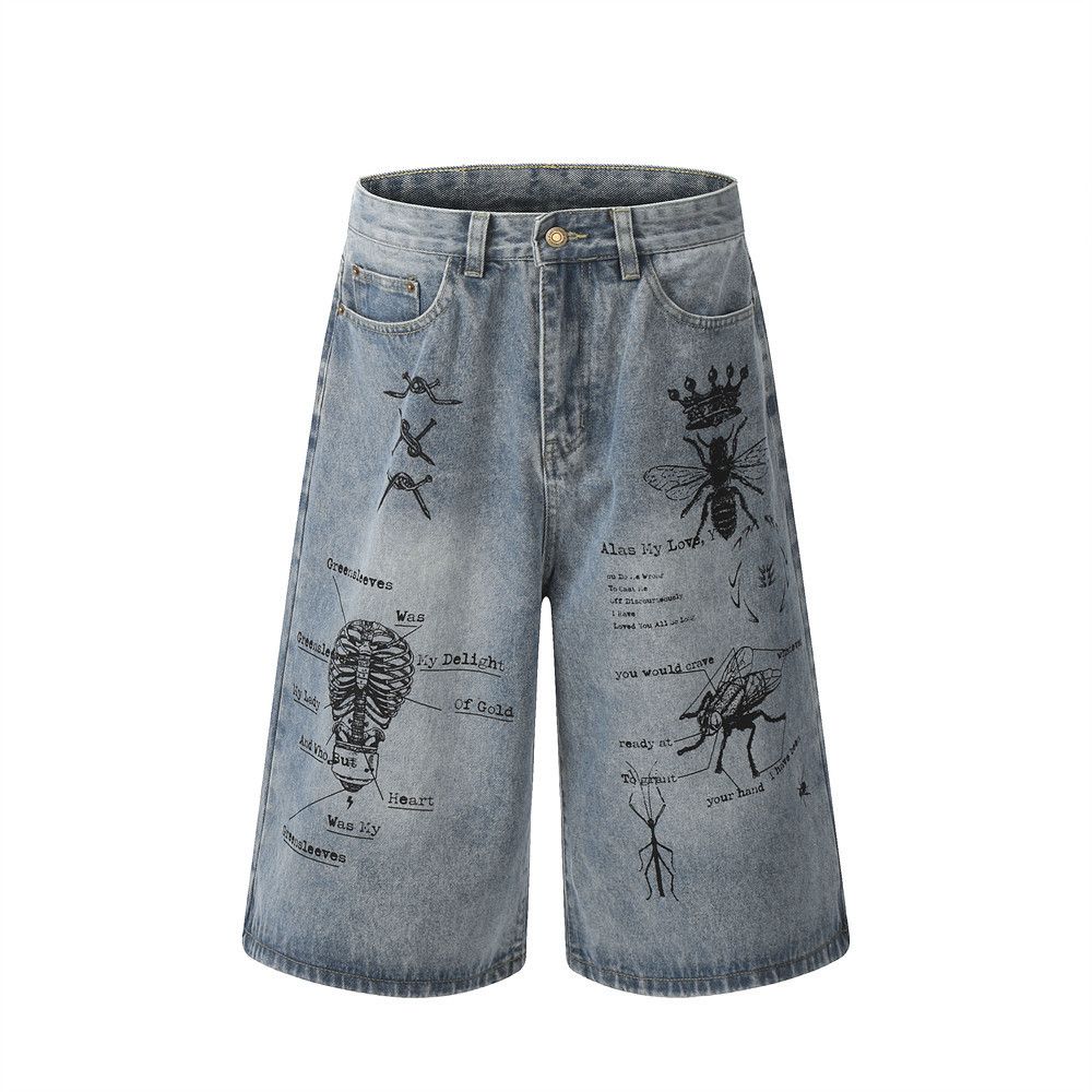 Japanese Brand × Vintage Men's street loose straight insect graffiti denim shorts y2k Size US 32 / EU 48 - 1 Thumbnail