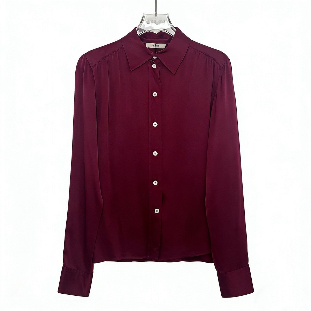 Celine Celine Burgundy Silk Long Sleeve Shirt K26WX Size XXS / US 00 / IT 34 - 1 Thumbnail