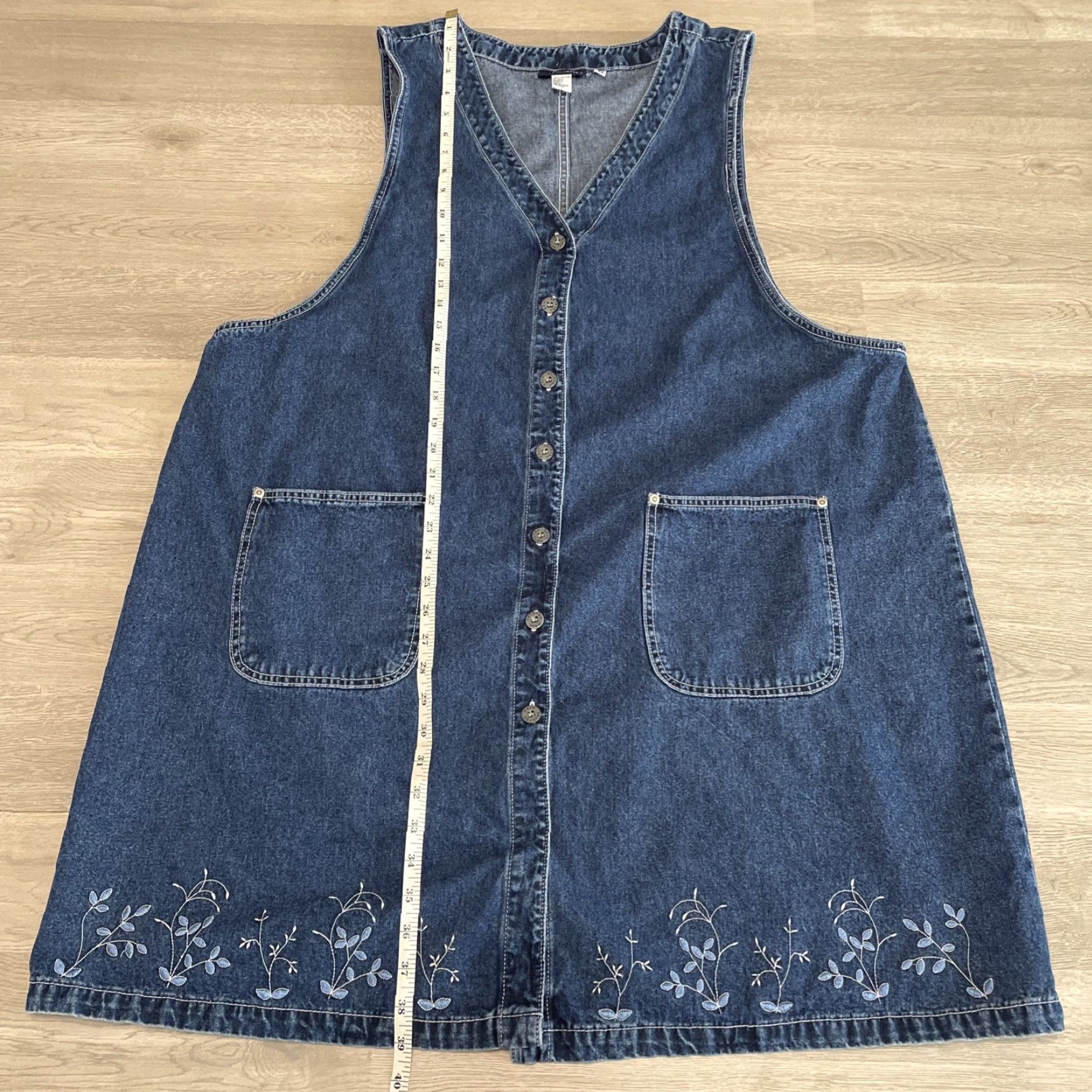 Vintage VINTAGE Eric Charles Women’s Plus Size Tank Dress 3X Blue Sleeveless V-Neck Denim Pockets 90s Size XXL / US 16-18 / IT 52-54 - 5 Thumbnail