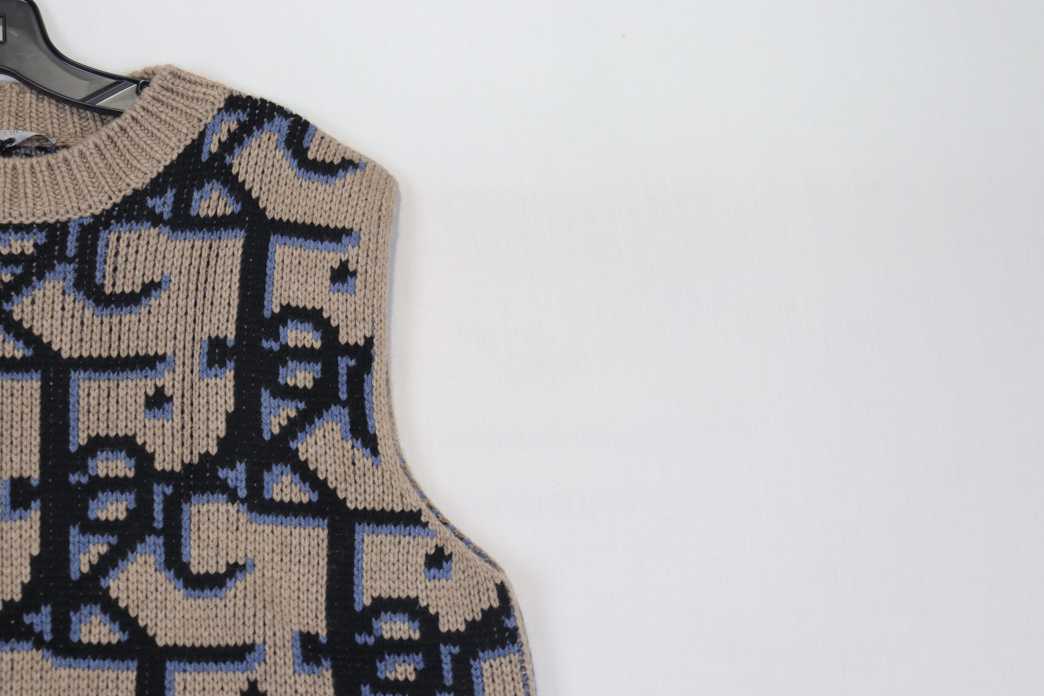 Dior o1rshd1 Check This Jack Jacquard Logo Knit Vest in Beige Size US M / EU 48-50 / 2 - 4 Thumbnail